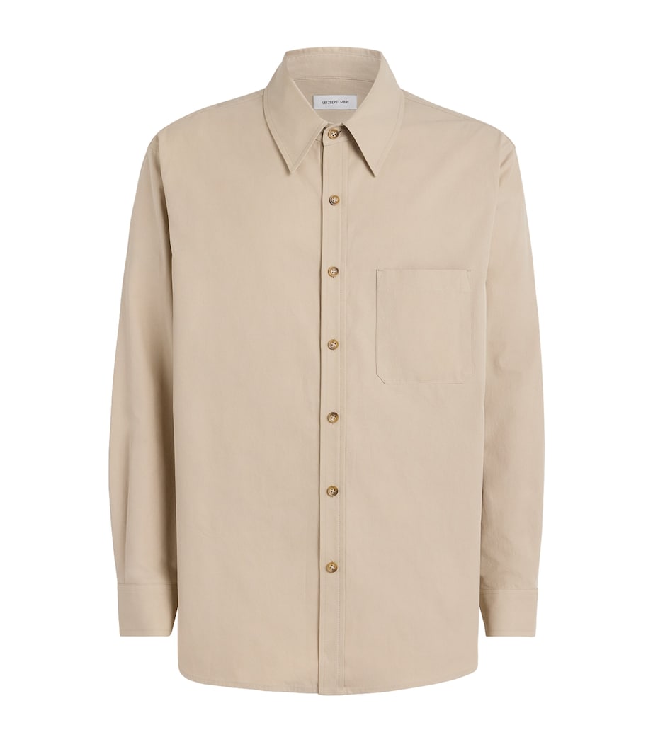 Le 17 Septembre Mens Cotton Chest Pocket Shirt Light Beige Image 1
