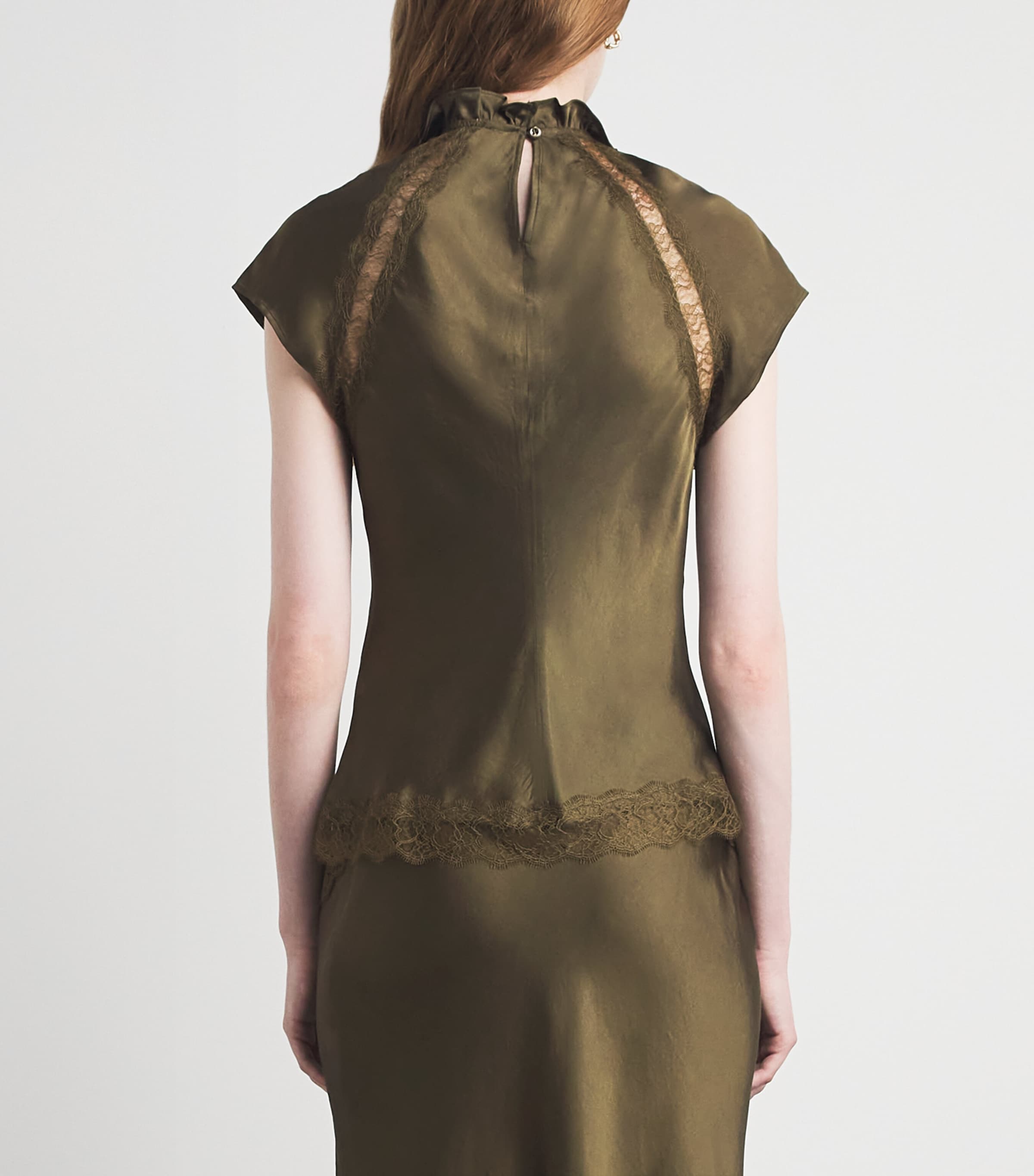 Claudie Pierlot Womens Lace-Trim Asymmetric Top Bronze Image 5