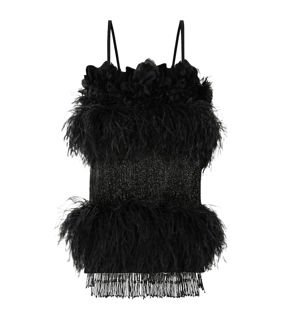 Feather-Trim Beaded Mini Dress N0000-BLACK Image 1