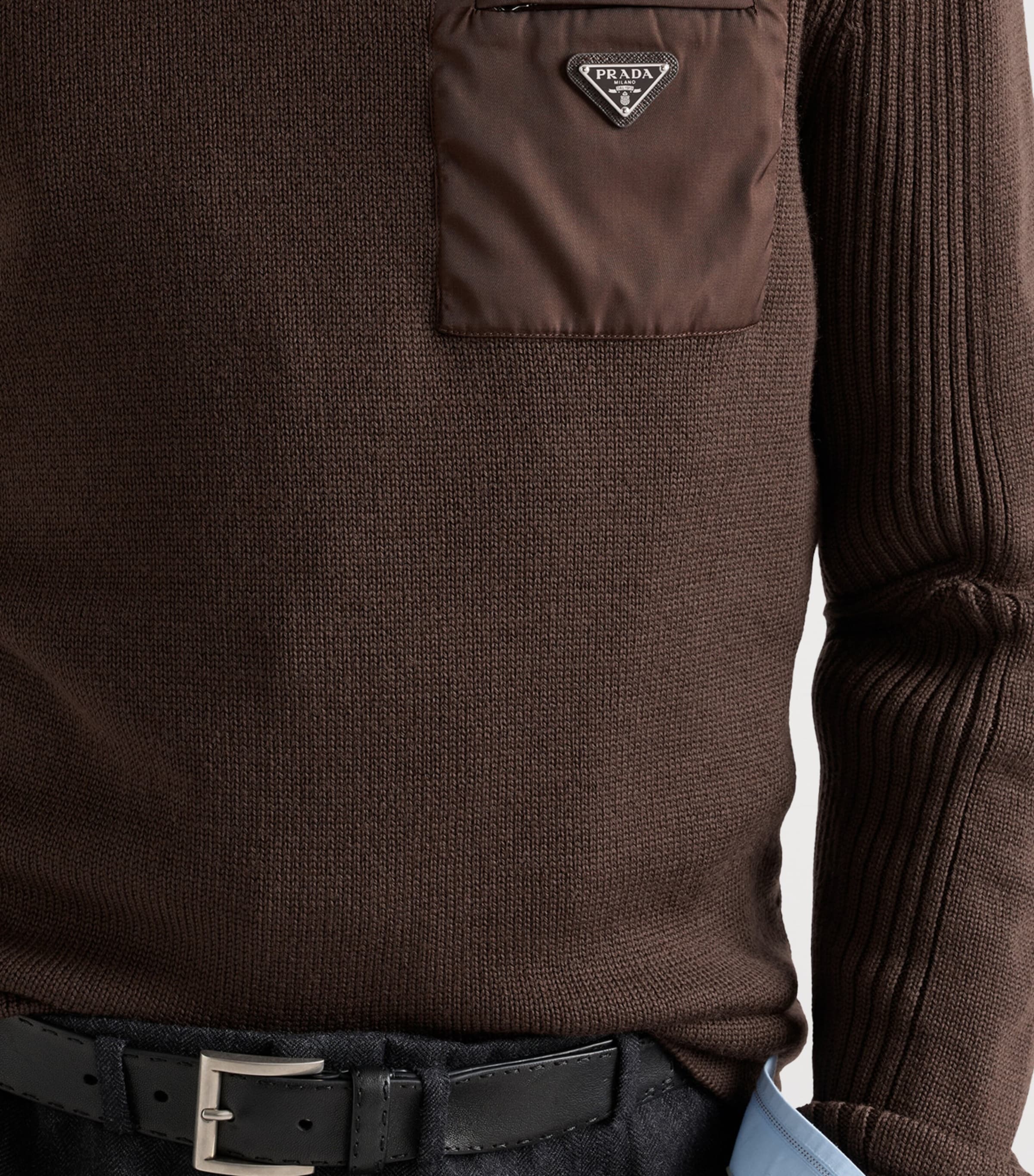 Prada Mens Wool Logo Sweater Brown Image 3