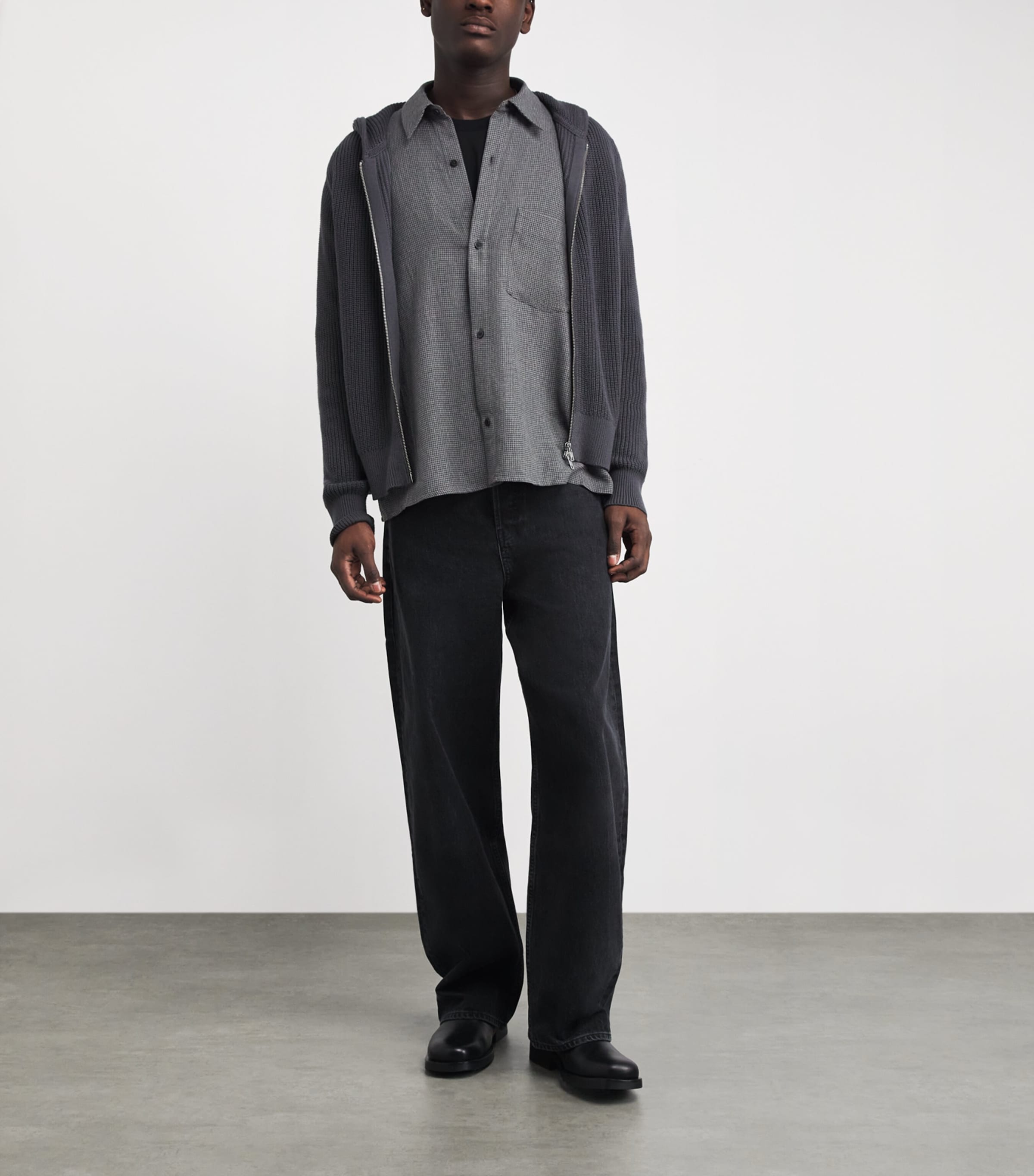 Won Hundred Mens Check Maza Shirt Blckened Pearl Comb Image 2