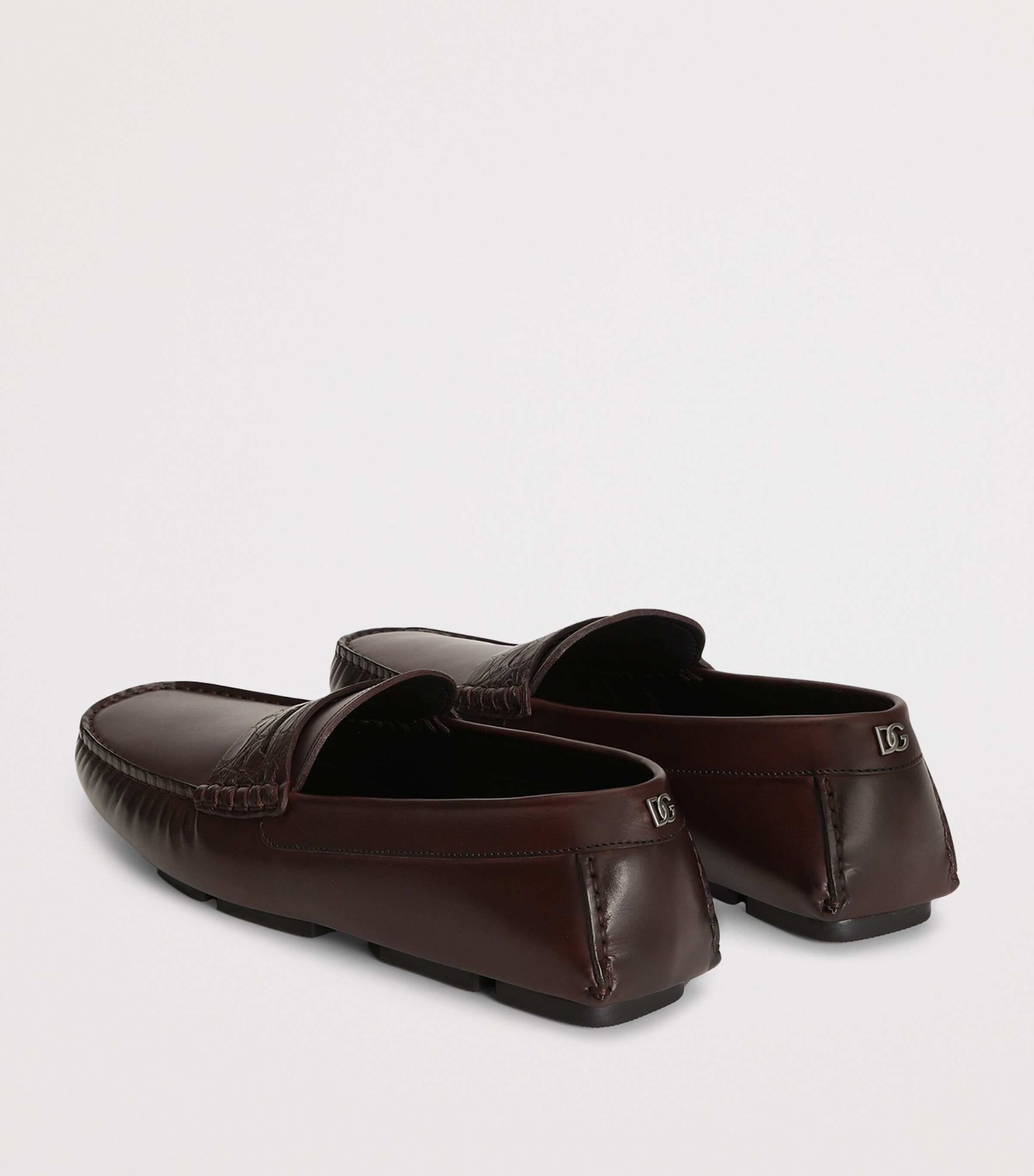 Dolce&Gabbana Calfskin Crocodile-Insert Driving Shoes Burgundy Image 3