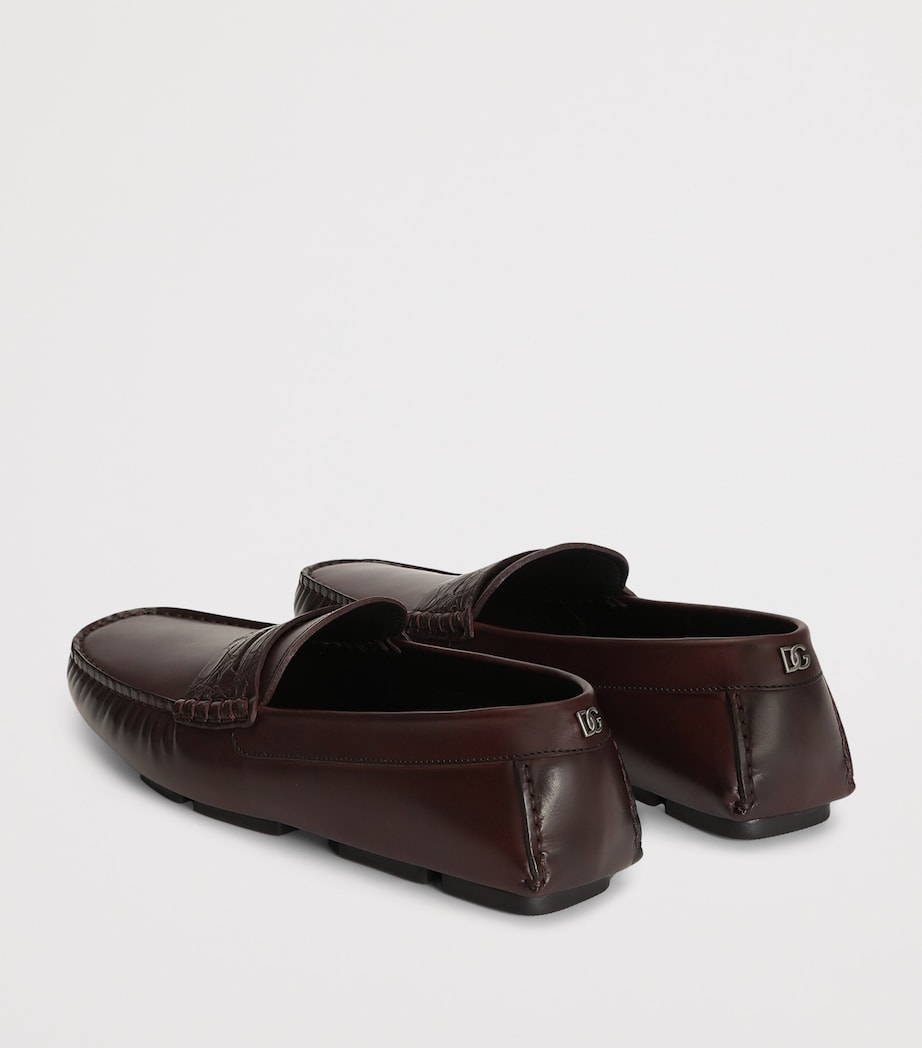Dolce&Gabbana Calfskin Crocodile-Insert Driving Shoes Burgundy Image 3