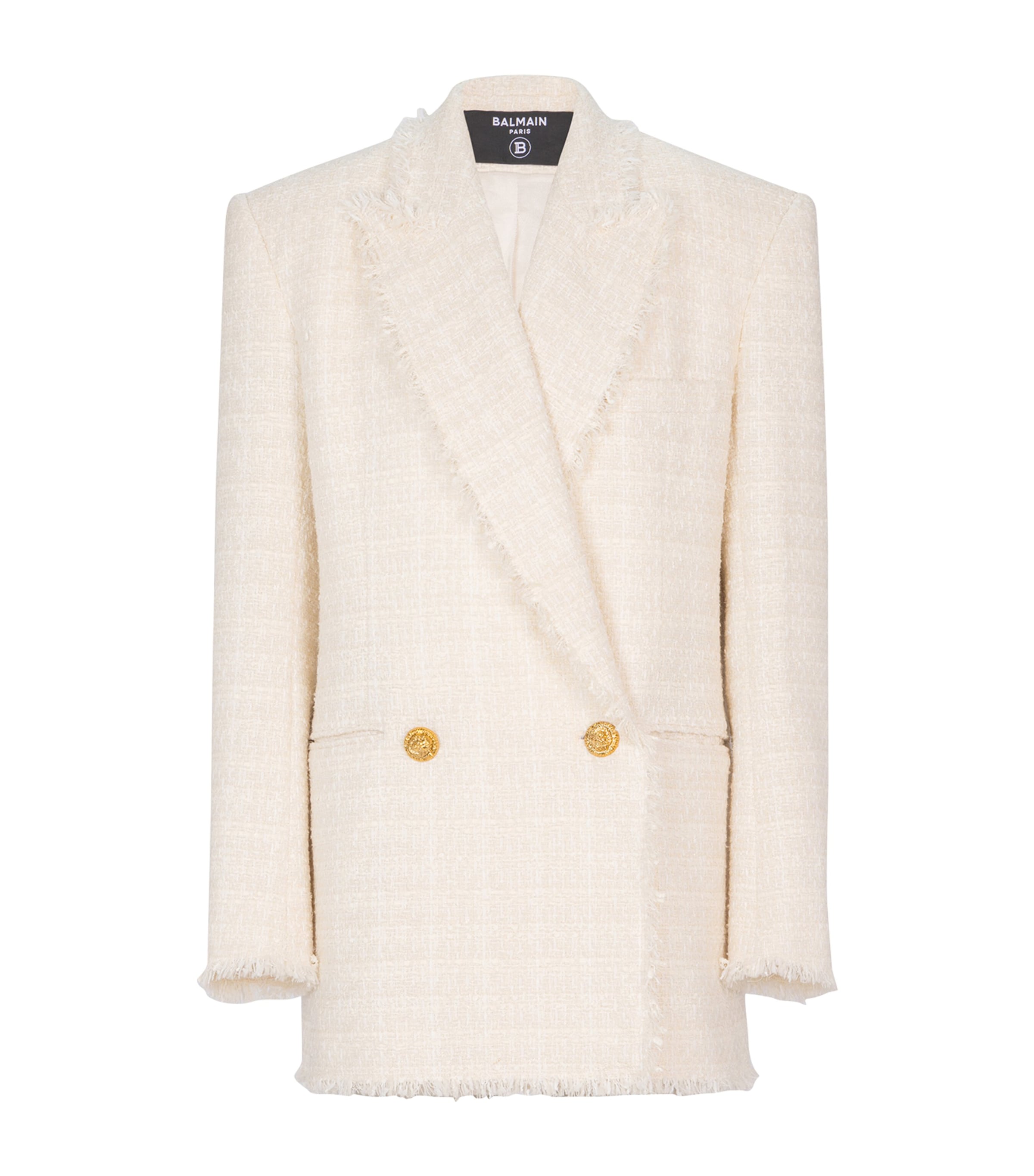 Balmain Womens Tweed Double-Breasted Blazer Blanc Image 1