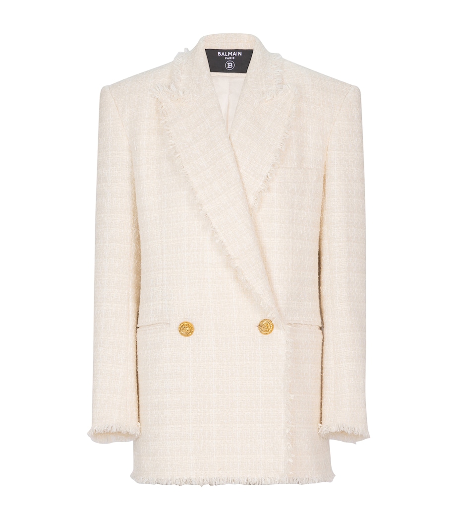 Balmain Womens Tweed Double-Breasted Blazer Blanc Image 1