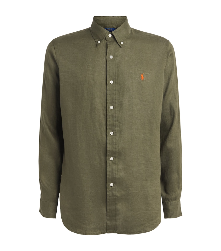 Polo Ralph Lauren Mens Linen Custom-Fit Shirt New Olive Image 1