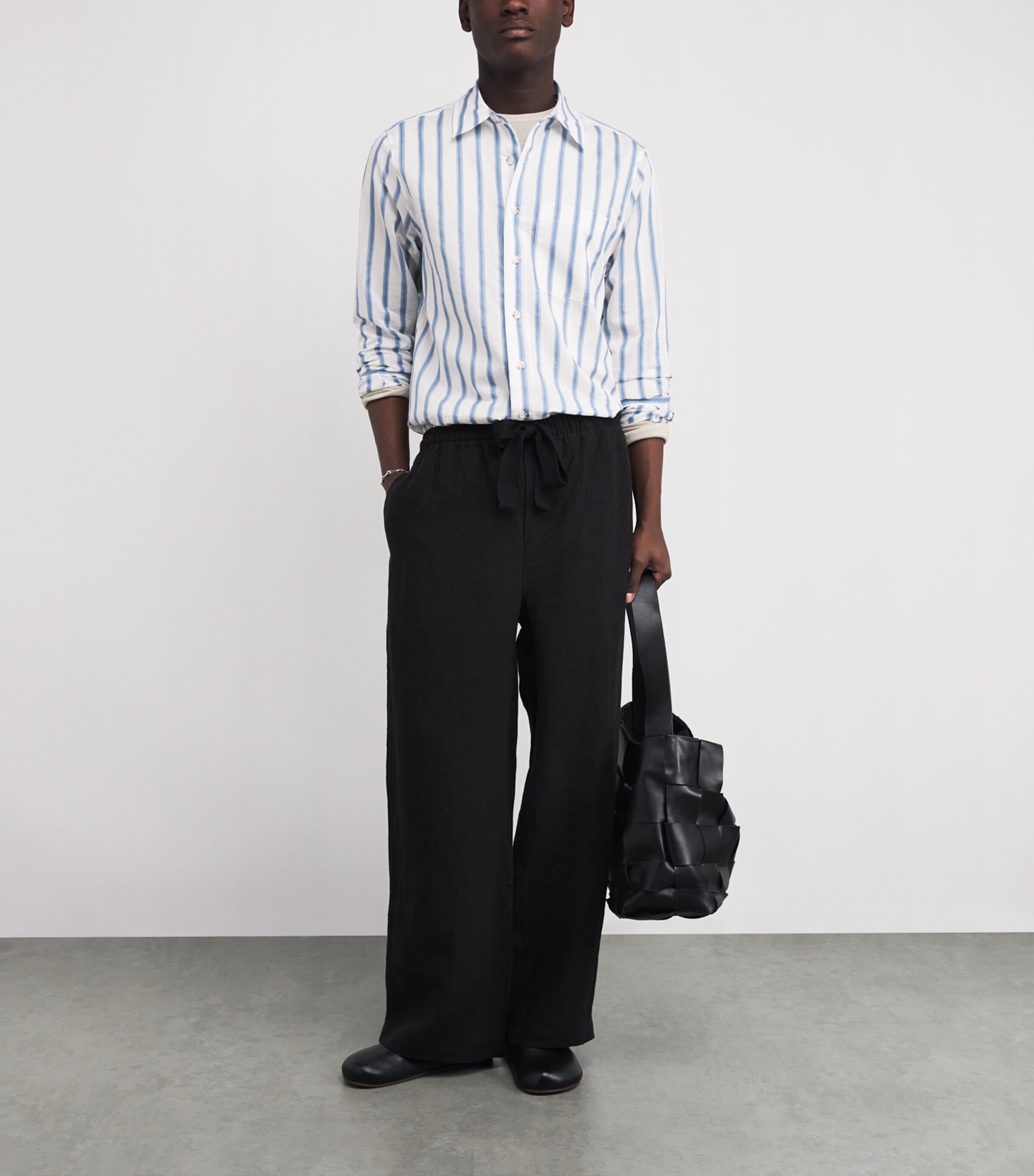 COMMAS Mens Cotton Silk Gradient-Stripe Shirt Blue Image 2