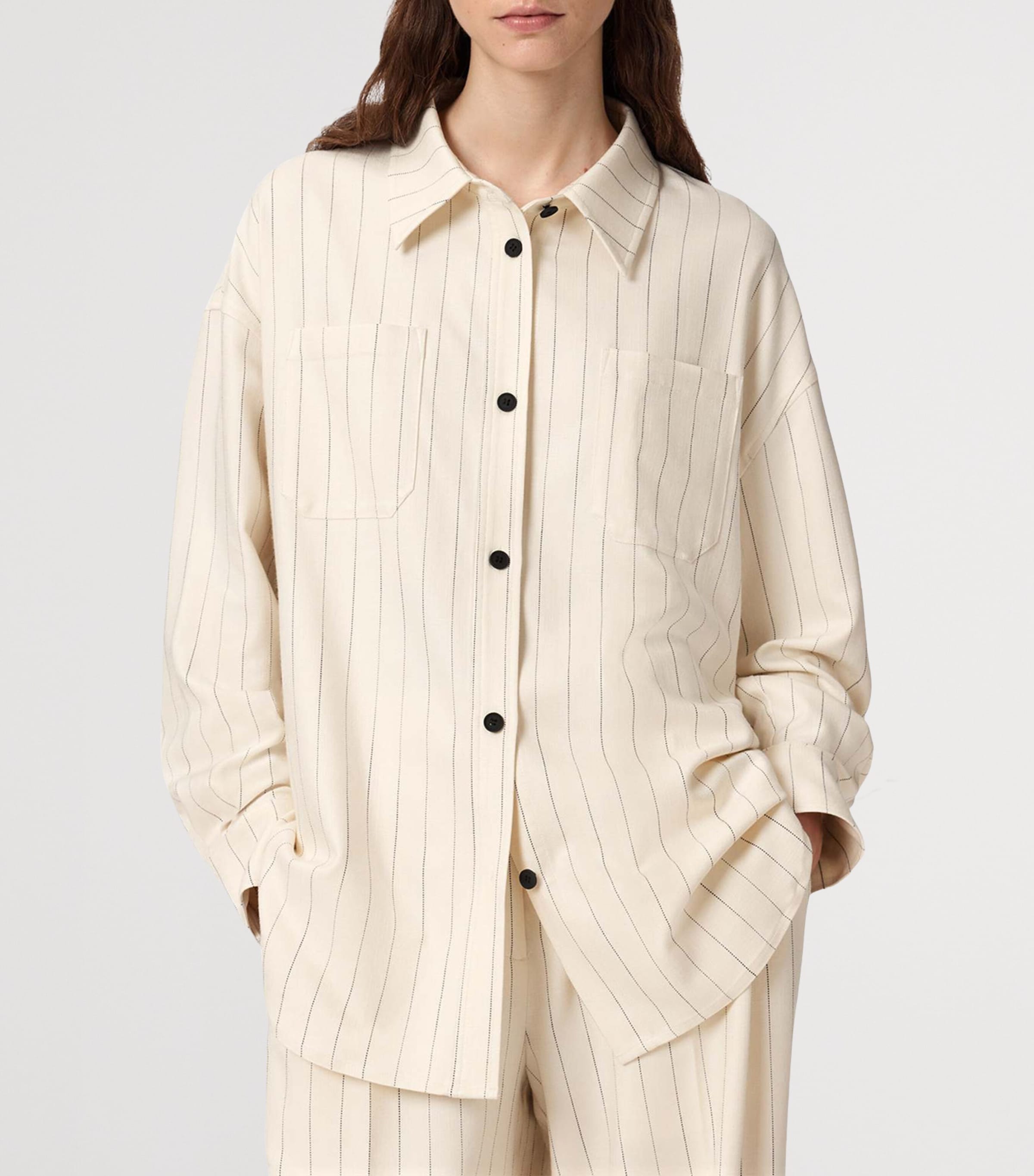 AllSaints Womens Stripe Olga Shirt Cream White Image 3