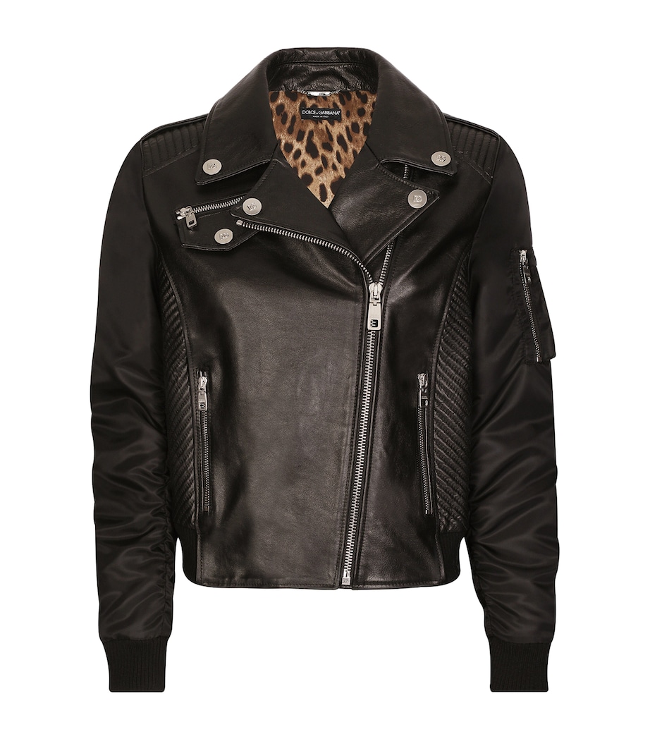 Dolce&Gabbana Womens Leather Biker Jacket Black Image 1