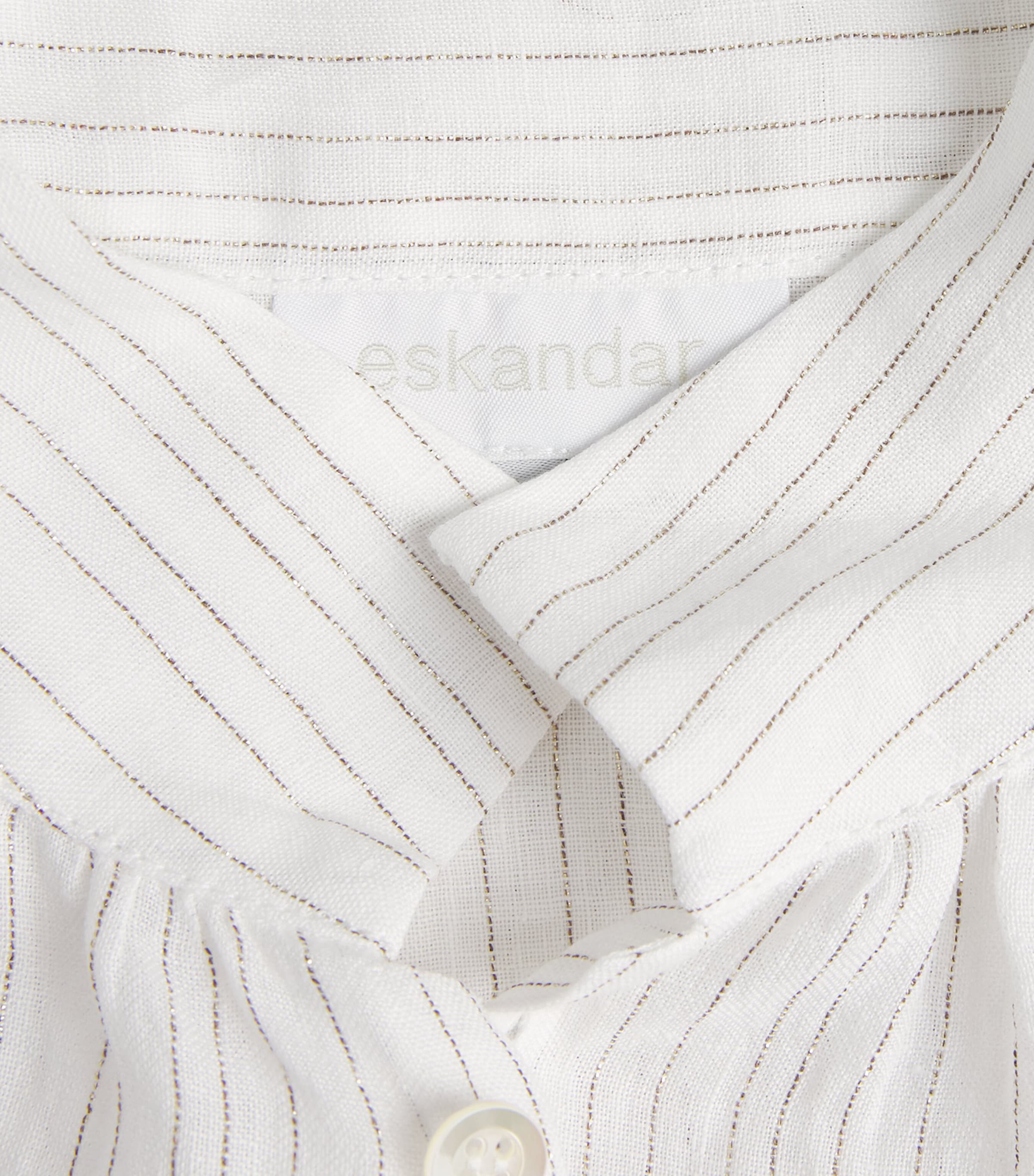 Eskandar White Linen-Blend Stand-Collar Stripe Shirt | Harrods UK