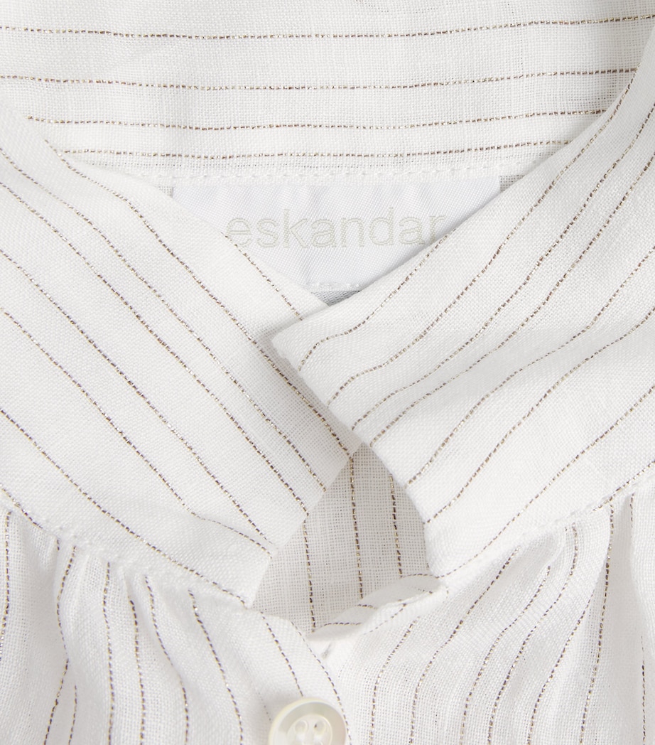 Eskandar Womens Linen-Blend Stand-Collar Stripe Shirt White Image 6