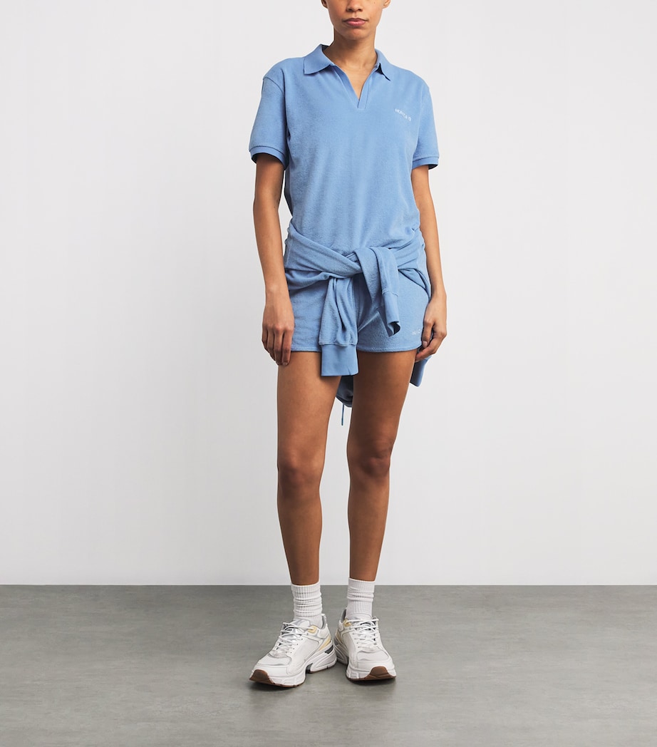 Cotton Terry Towelling Polo Shirt CORNFLOWER Image 2