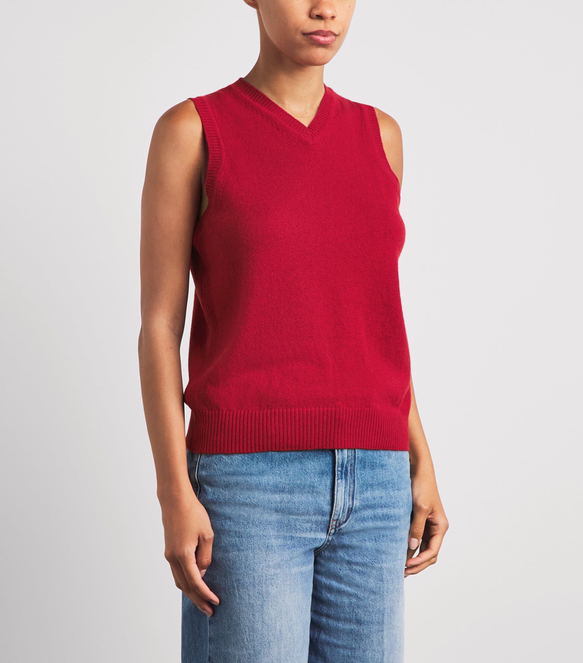 ME+EM Womens Cashmere V-Neck Sweater Vest Ruby Red Melange Image 4