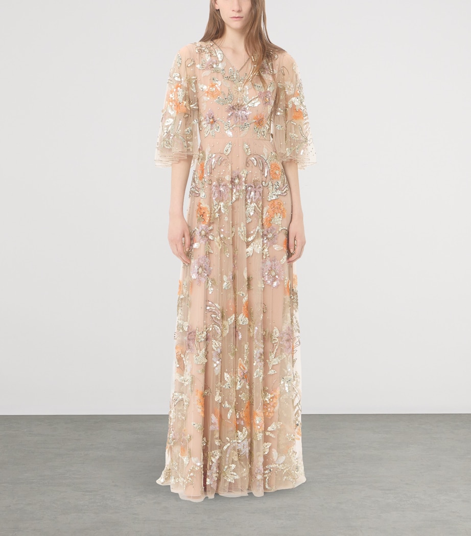 Valentino Womens Tulle Embellished Sequin Gown Image 5