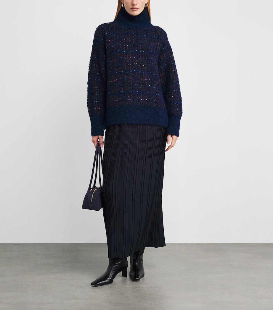 Alpaca-Wool Funnel-Neck Sweater 0002410 NAVY MULTI Image 2