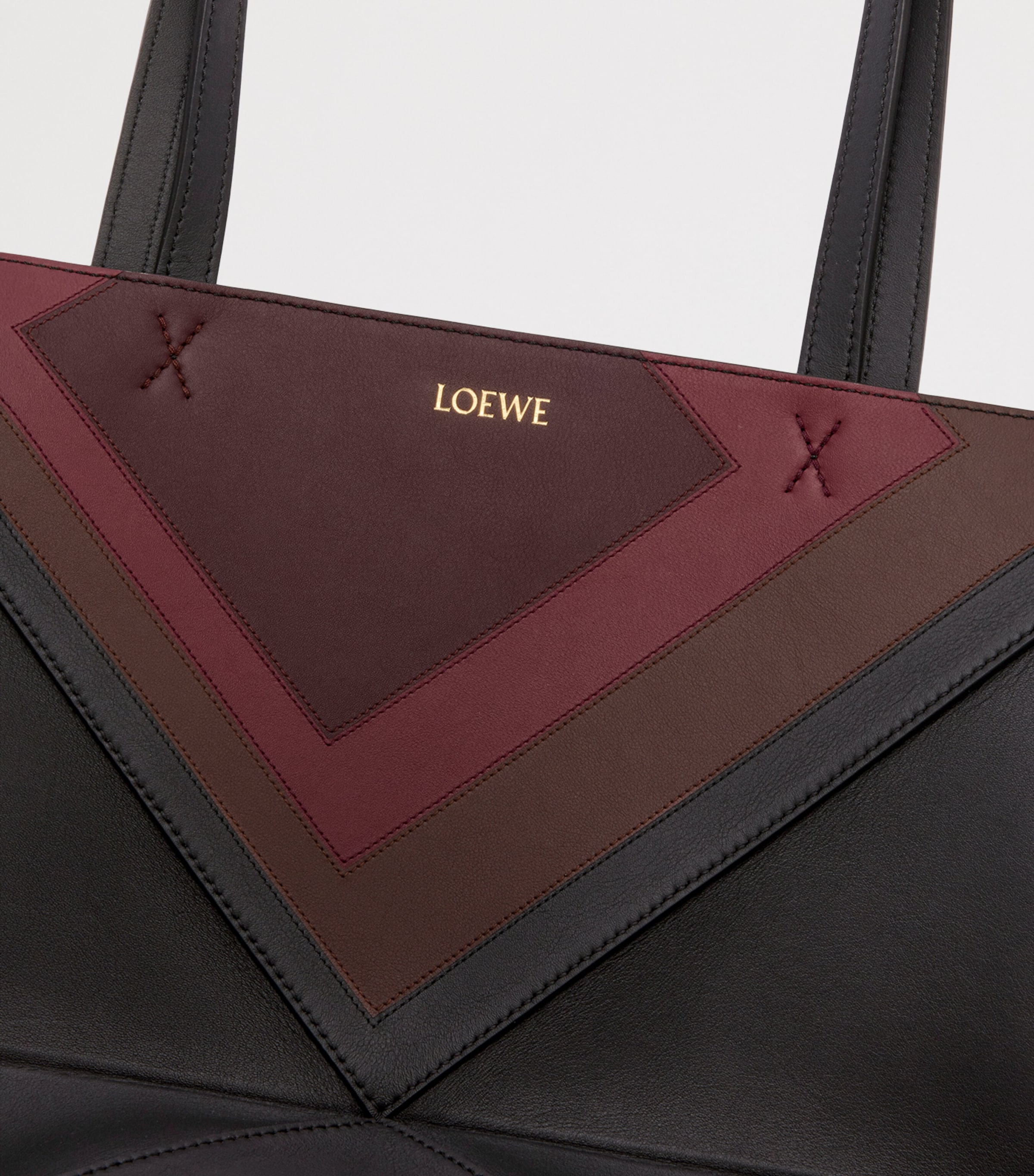 x Albers Medium Leather Puzzle Fold Tote Bag BLACK/BURGUNDY Image 8