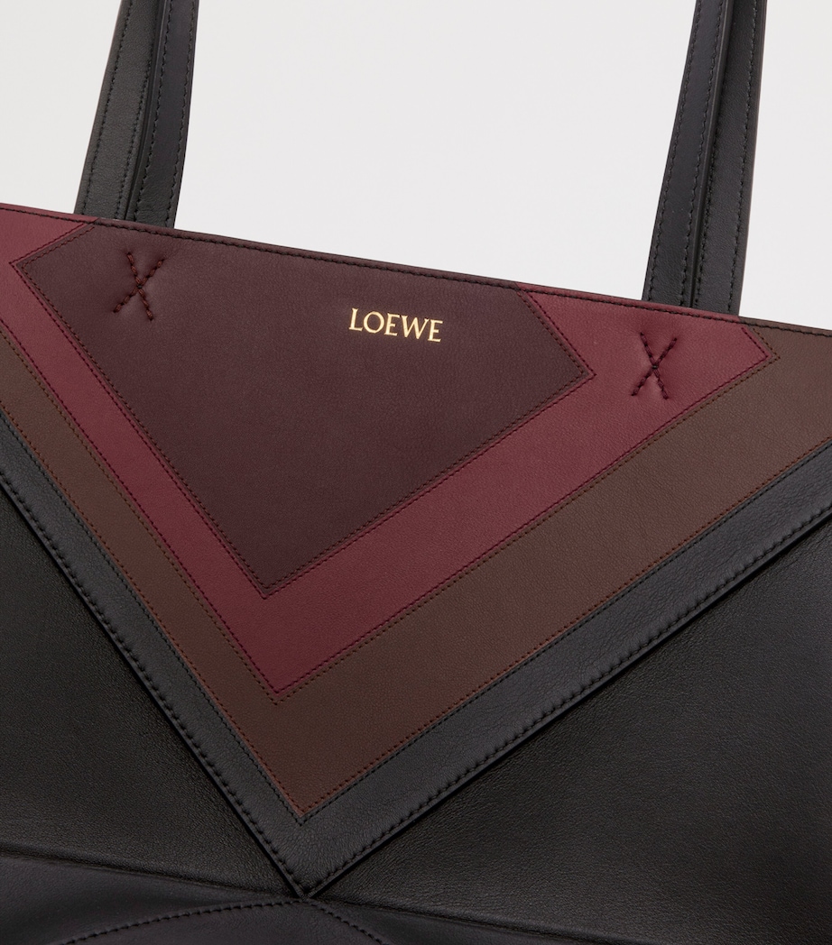 x Albers Medium Leather Puzzle Fold Tote Bag BLACK/BURGUNDY Image 8
