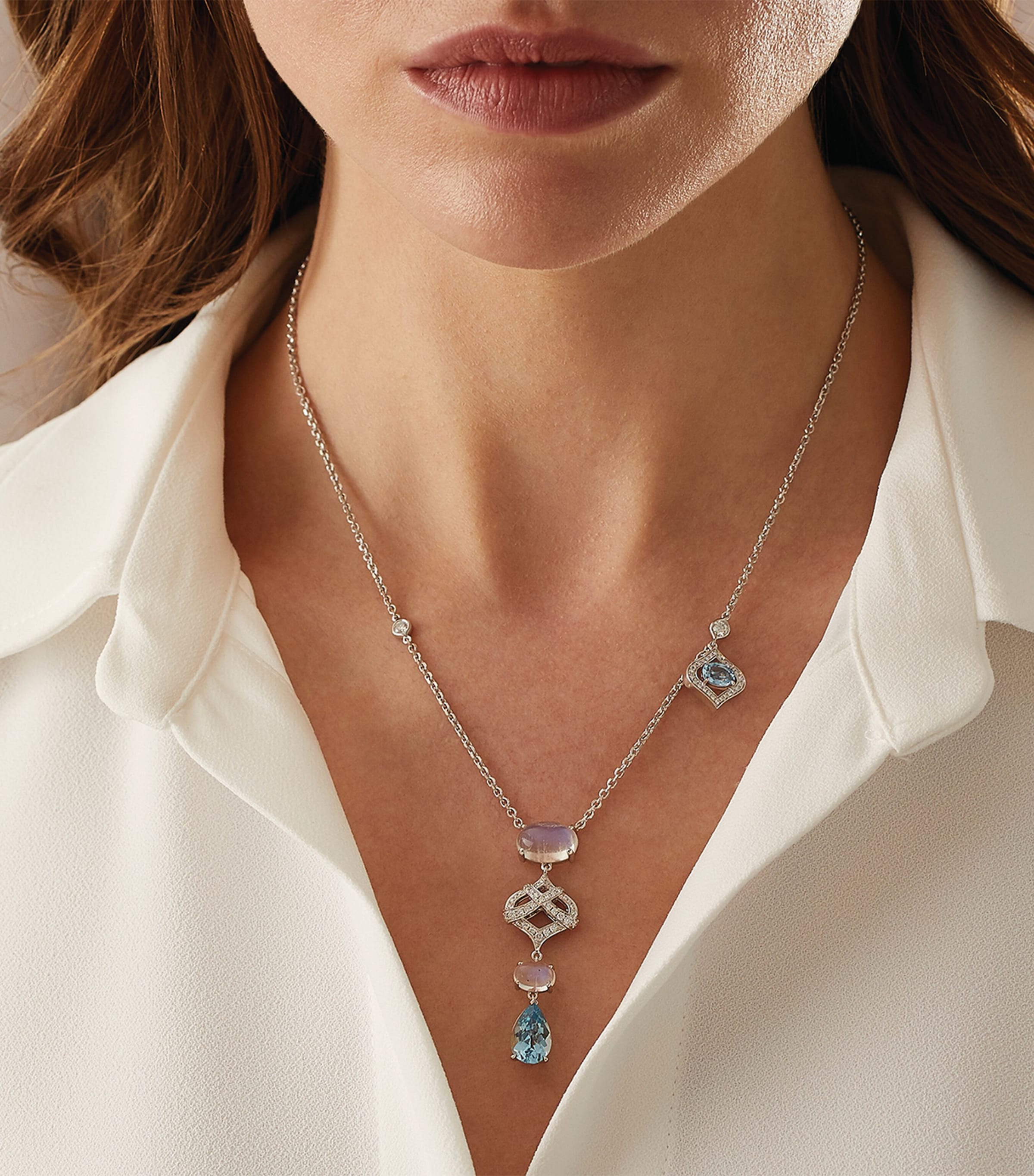 White Gold, Aquamarine and Diamond Woodland Necklace SILVER Image 3