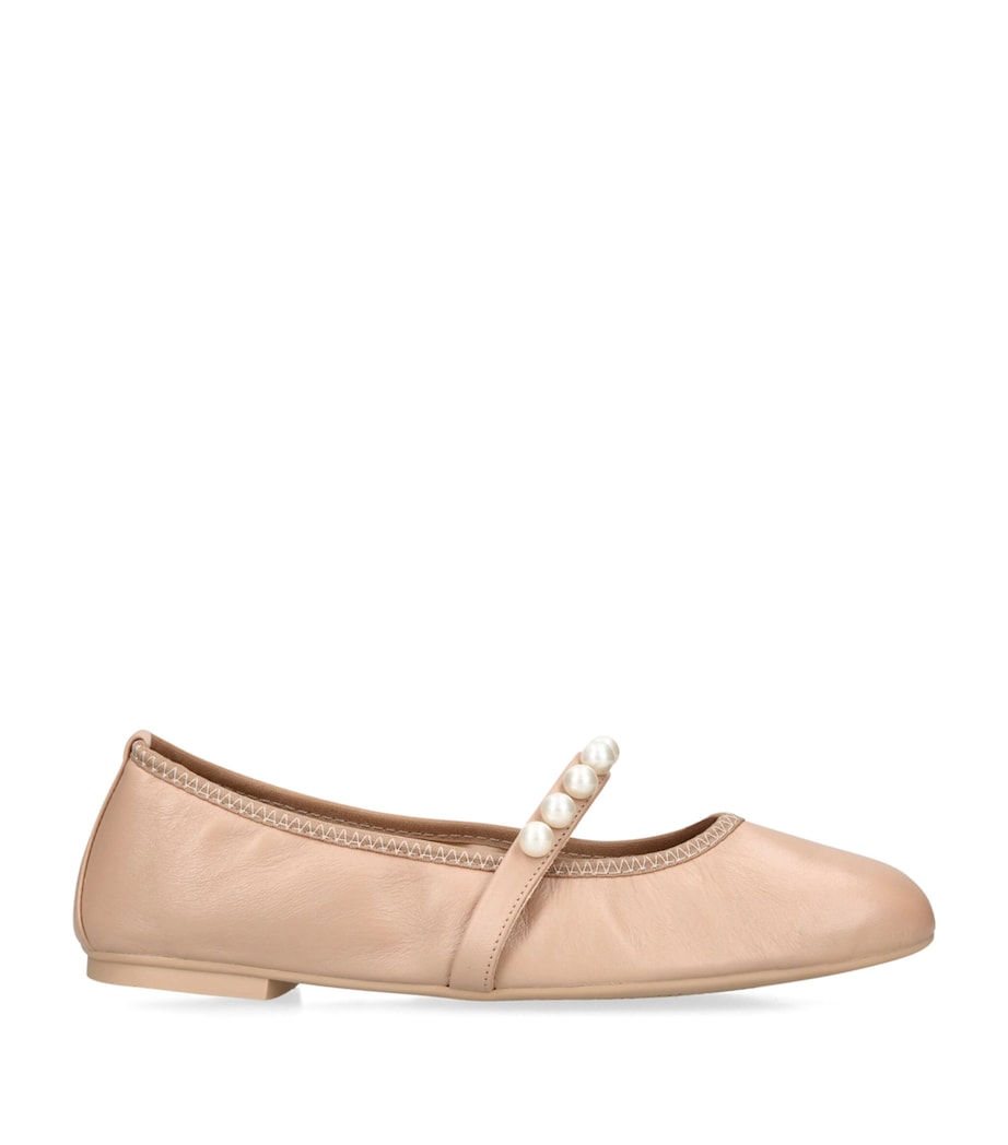 Stuart Weitzman Pearl-Embellished Goldie Ballet Flats Tan Image 1