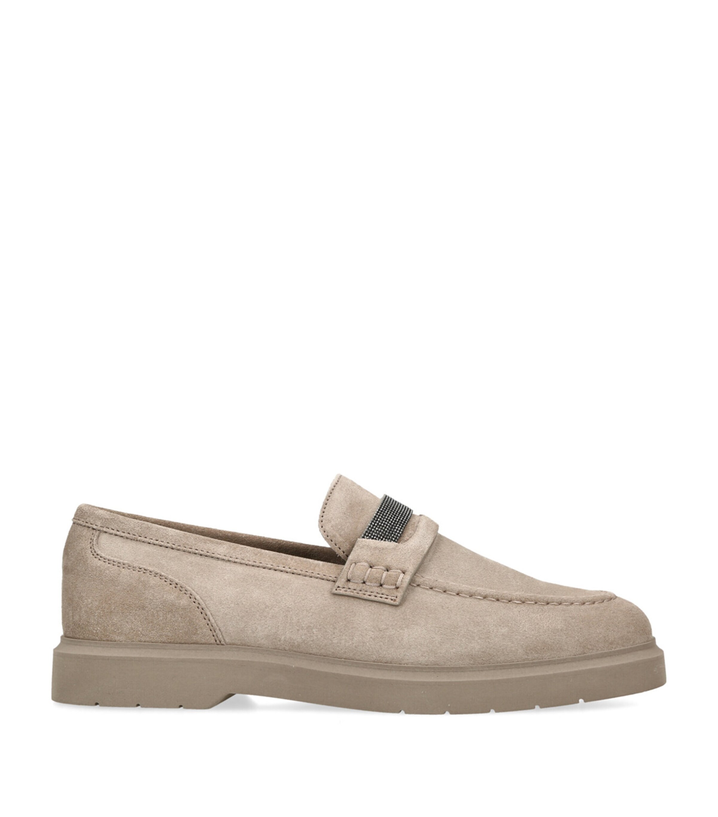 Brunello Cucinelli Suede Monili Bar Penny Loafers Beige Image 1