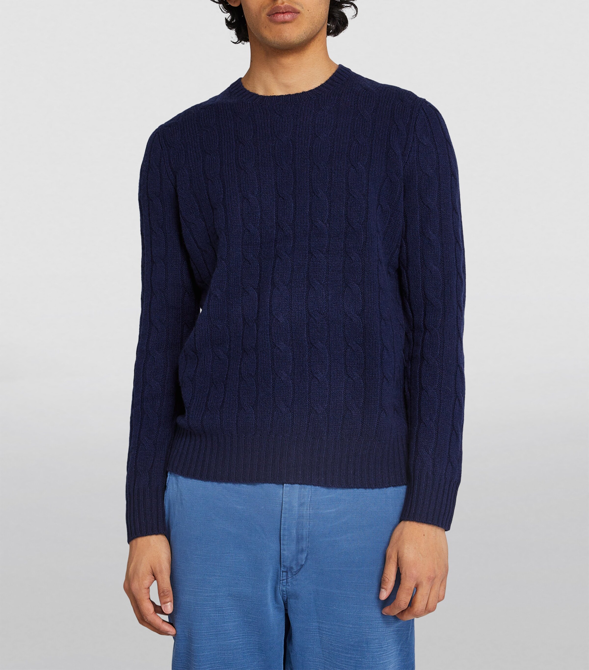 Polo Ralph Lauren Mens Cashmere Cable-Knit Sweater Blue Image 3