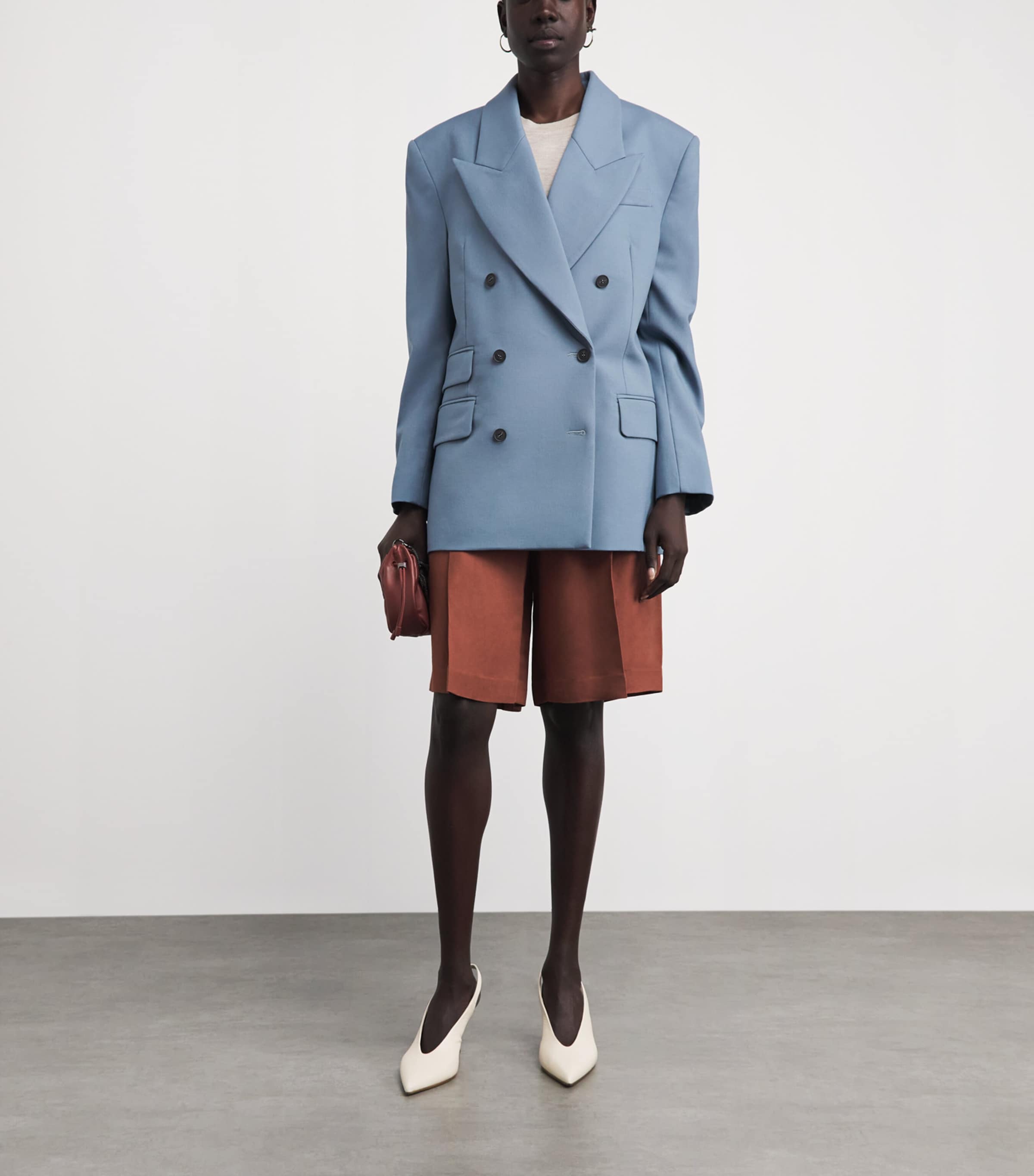 Laura Pitharas Womens Wool Double-Breasted Blazer Steel Blue Image 2