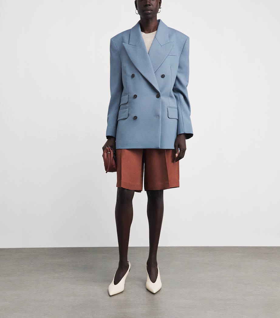 Laura Pitharas Womens Wool Double-Breasted Blazer Steel Blue Image 2