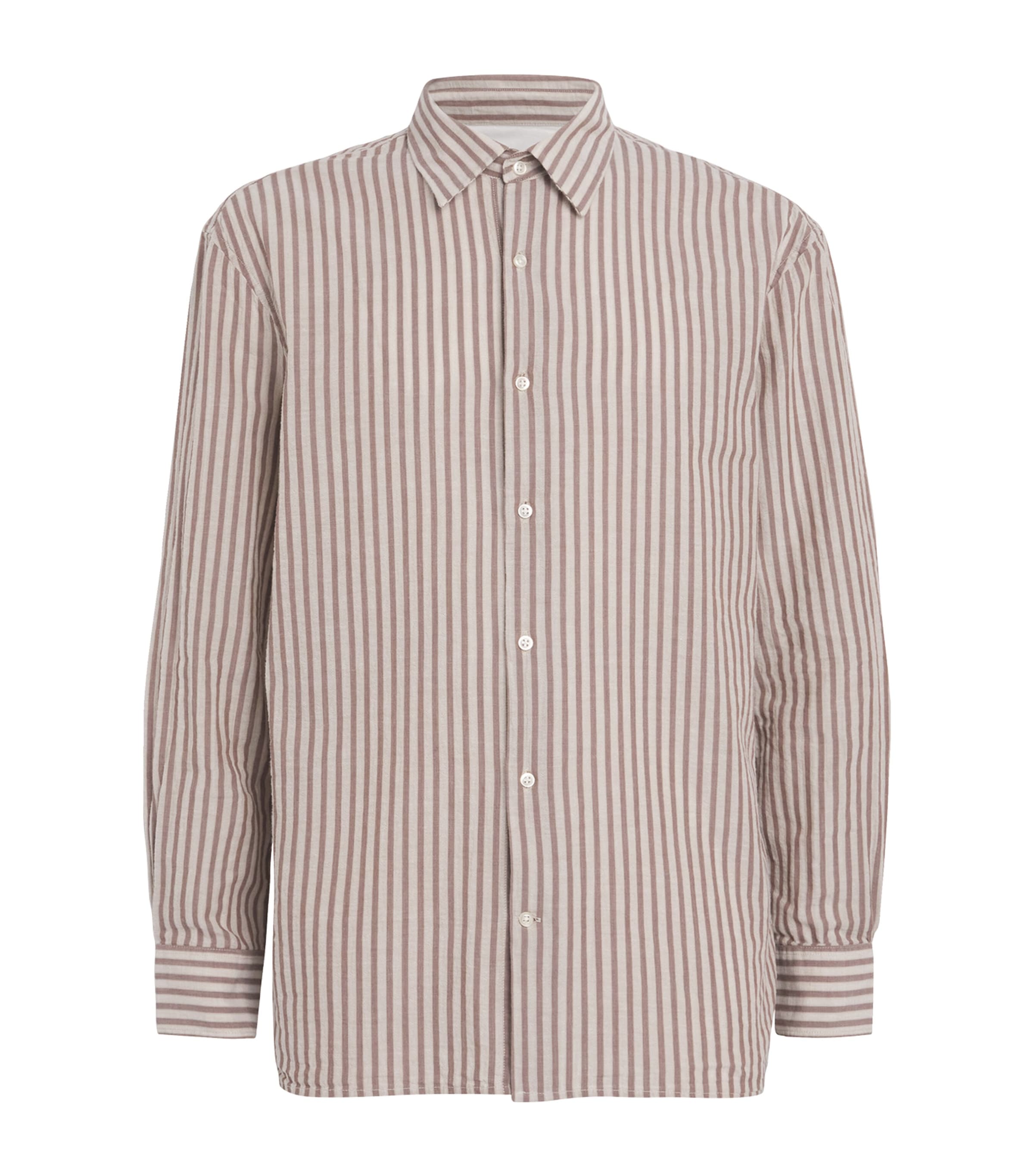 Officine Generale Cotton Stripe Gad Shirt In Brown