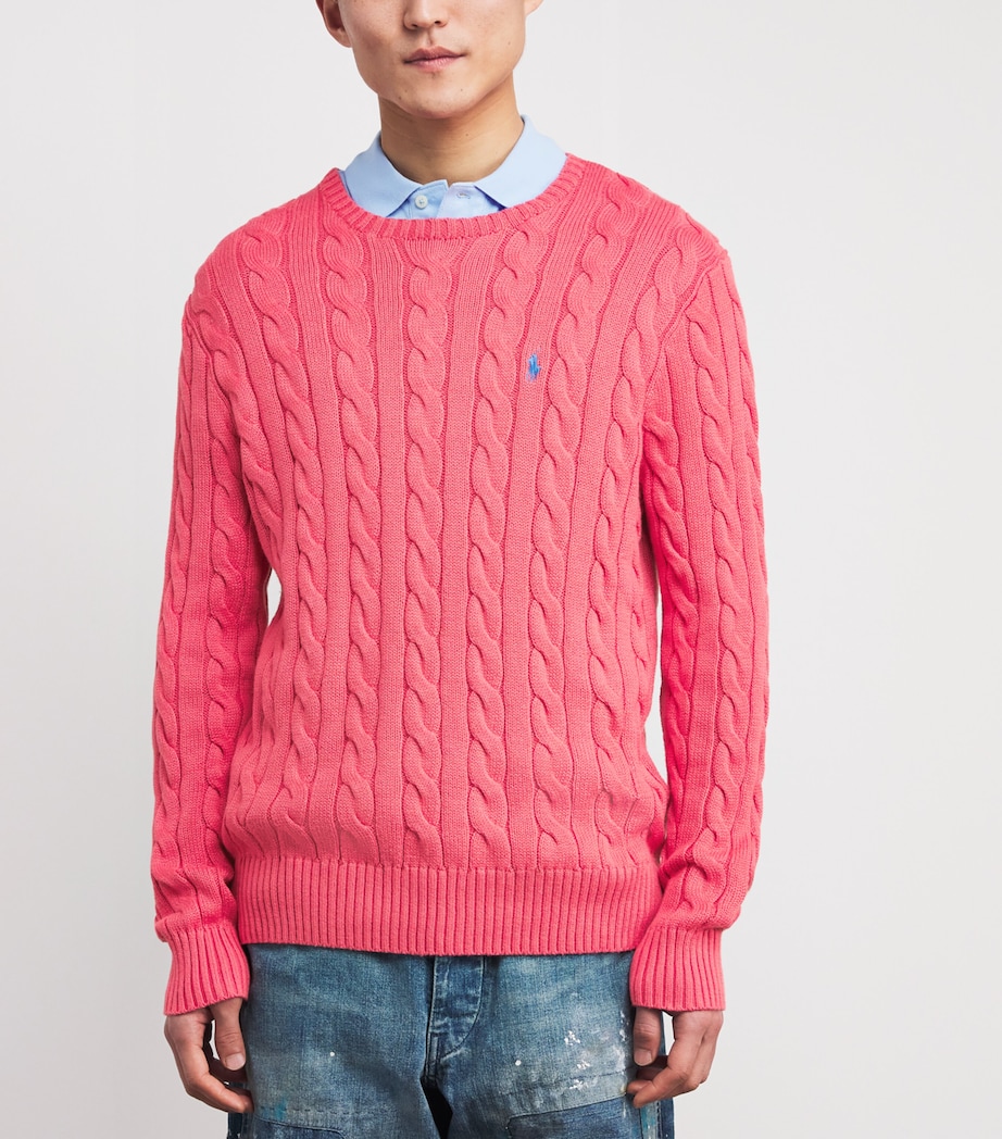 Cotton Cable-Knit Sweater PALE RED Image 3