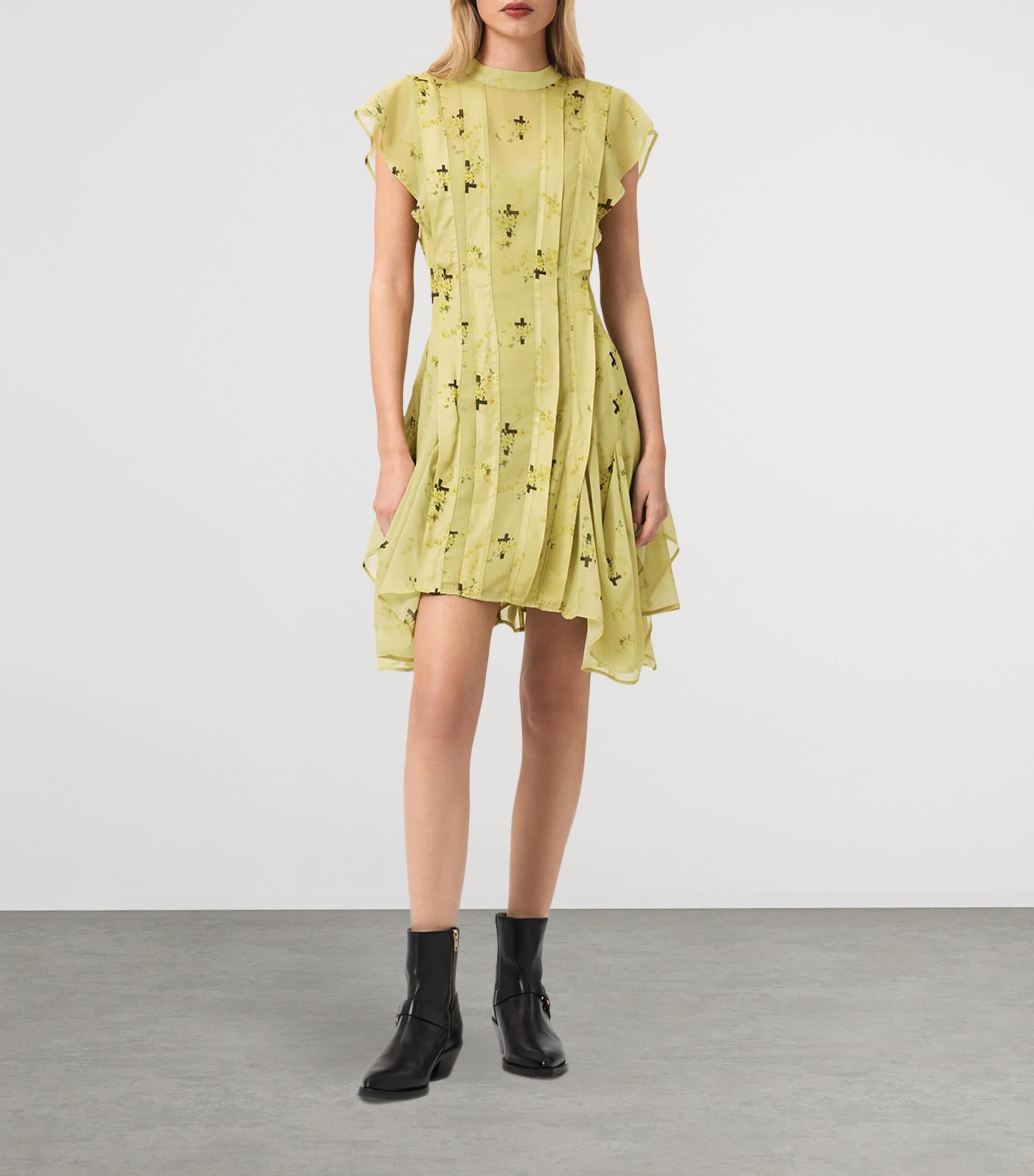 AllSaints Womens Printed Fleur Mini Dress Empoli Yellow Image 2
