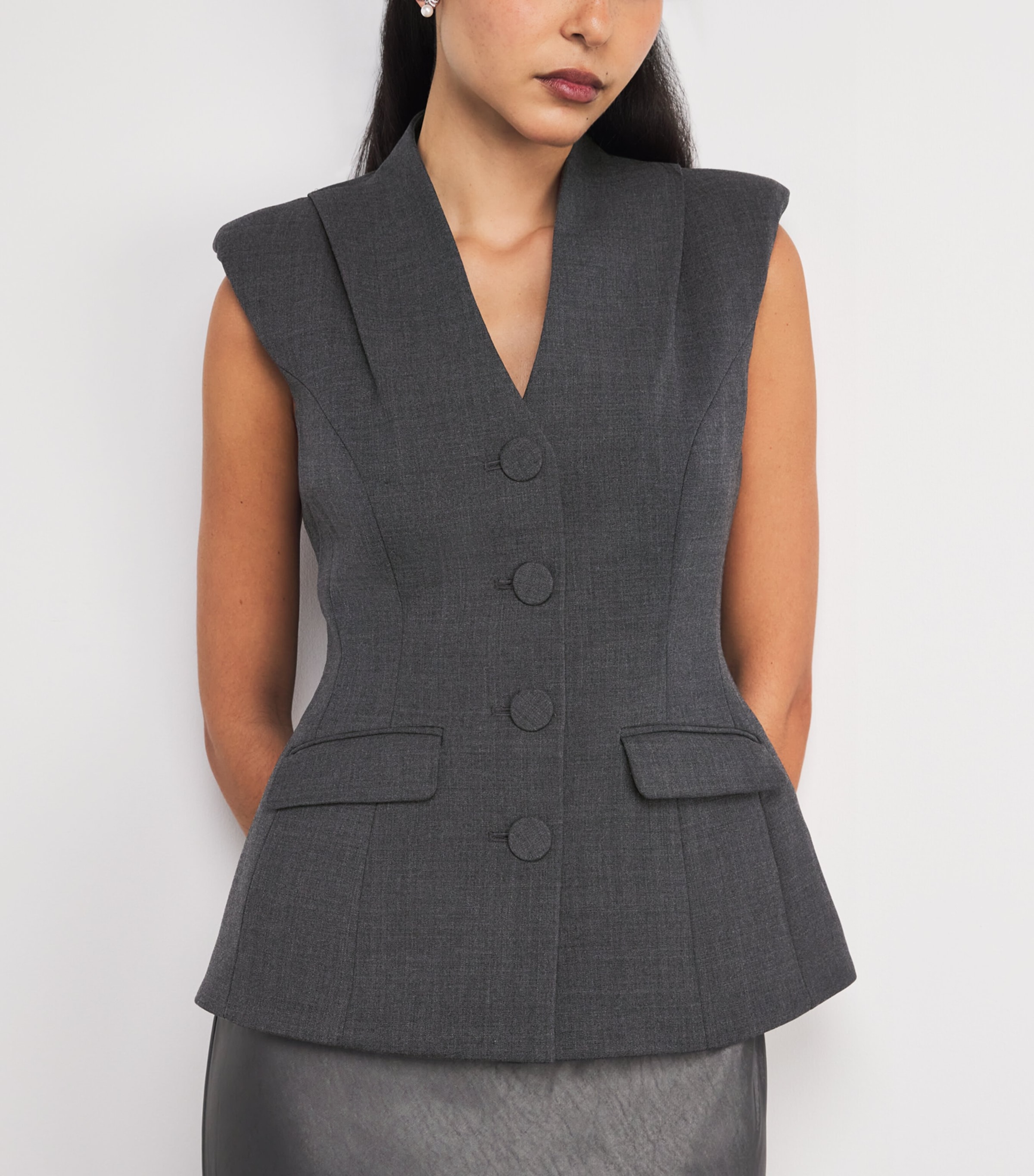 Satin Tailored Maxi Dress GREY Image 4