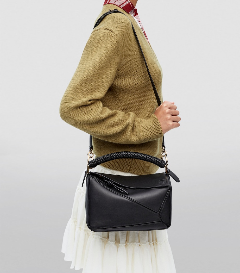 Small Leather Puzzle Top-Handle Bag BLACK Image 8