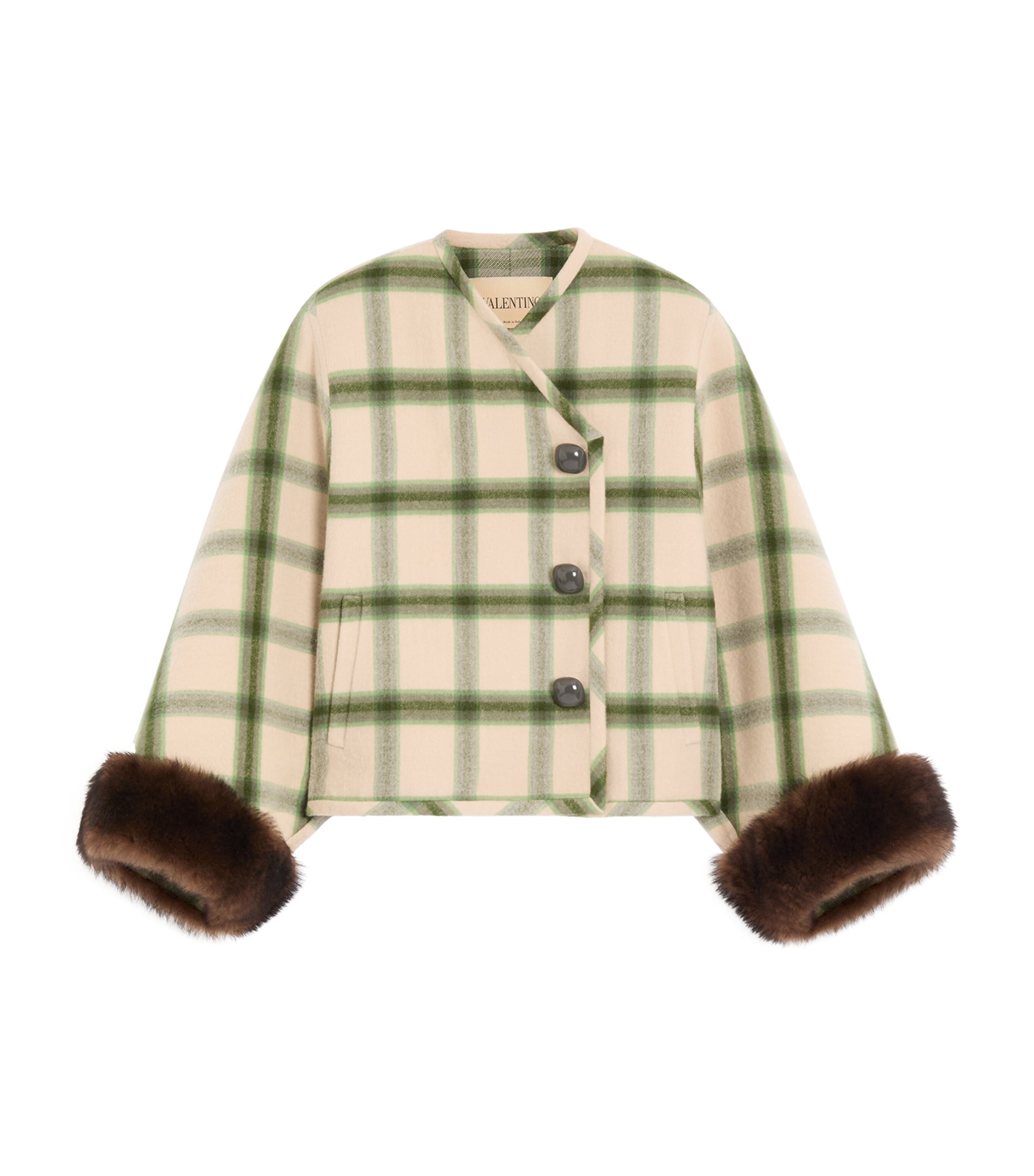 Valentino Womens Wool Check Wrap Jacket Image 1