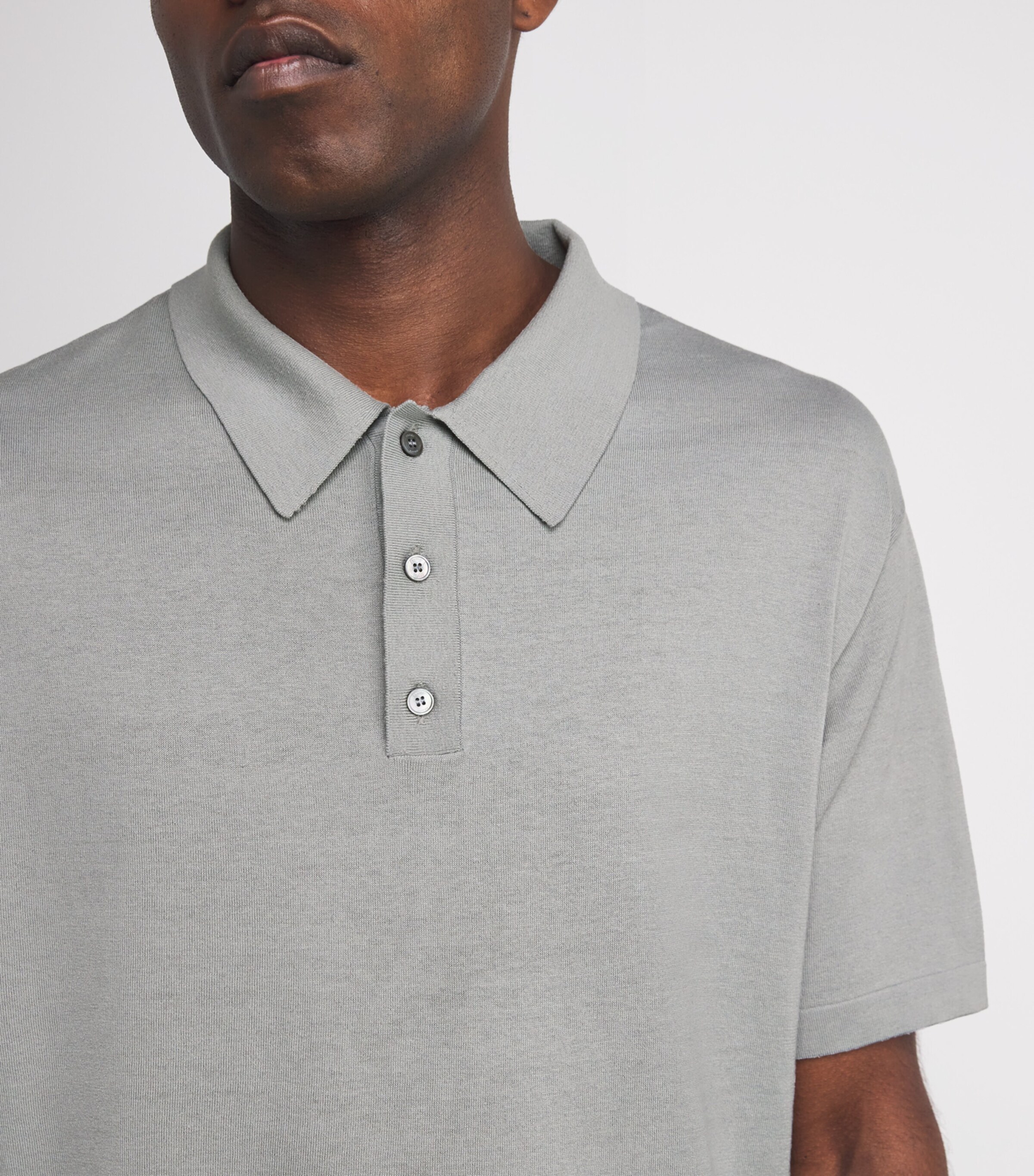 FRAME Mens Silk-Cotton Polo Shirt Grey Blue Image 6
