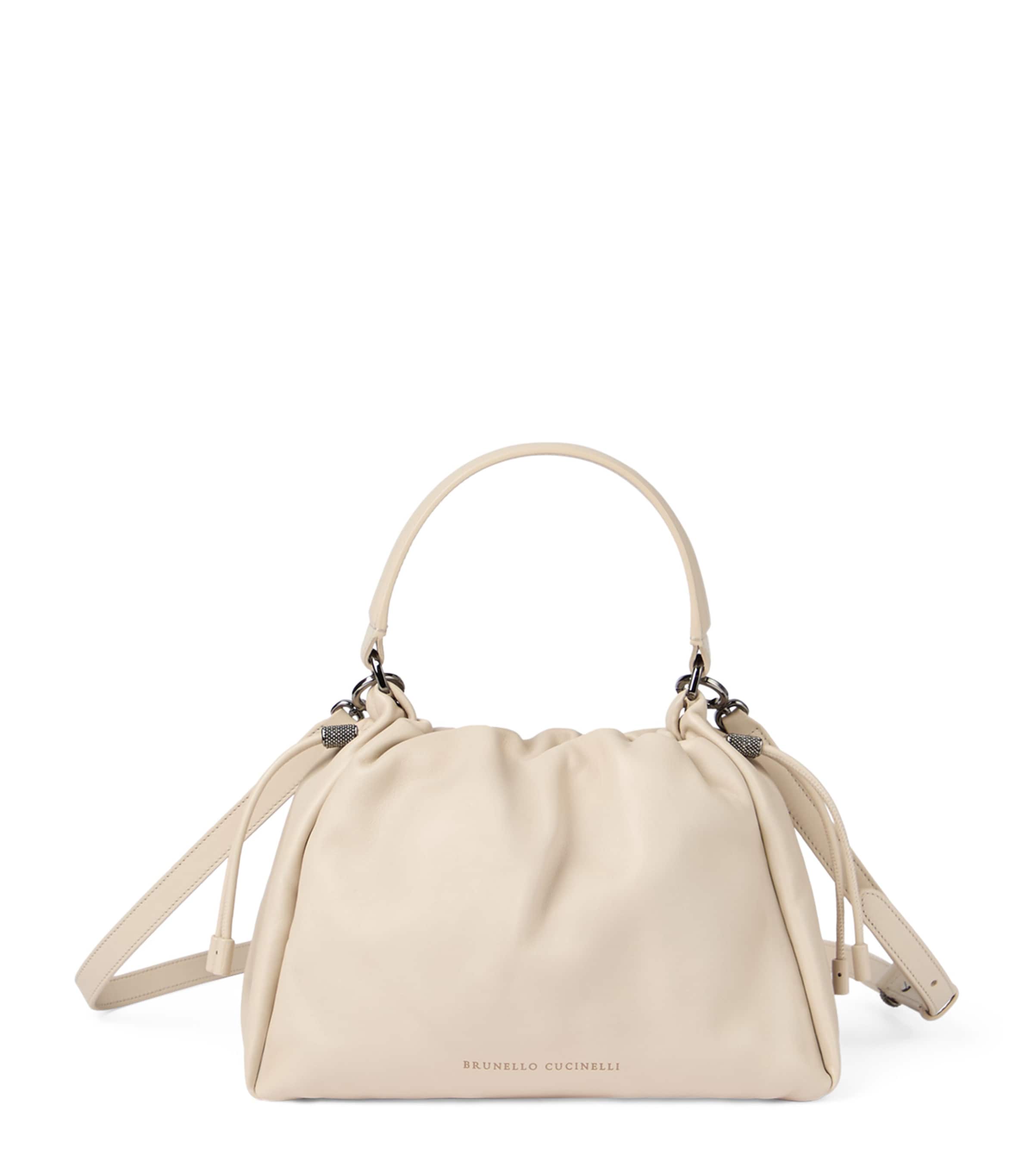 Brunello Cucinelli Women Bucket Mellow Small Leather Handbag In White