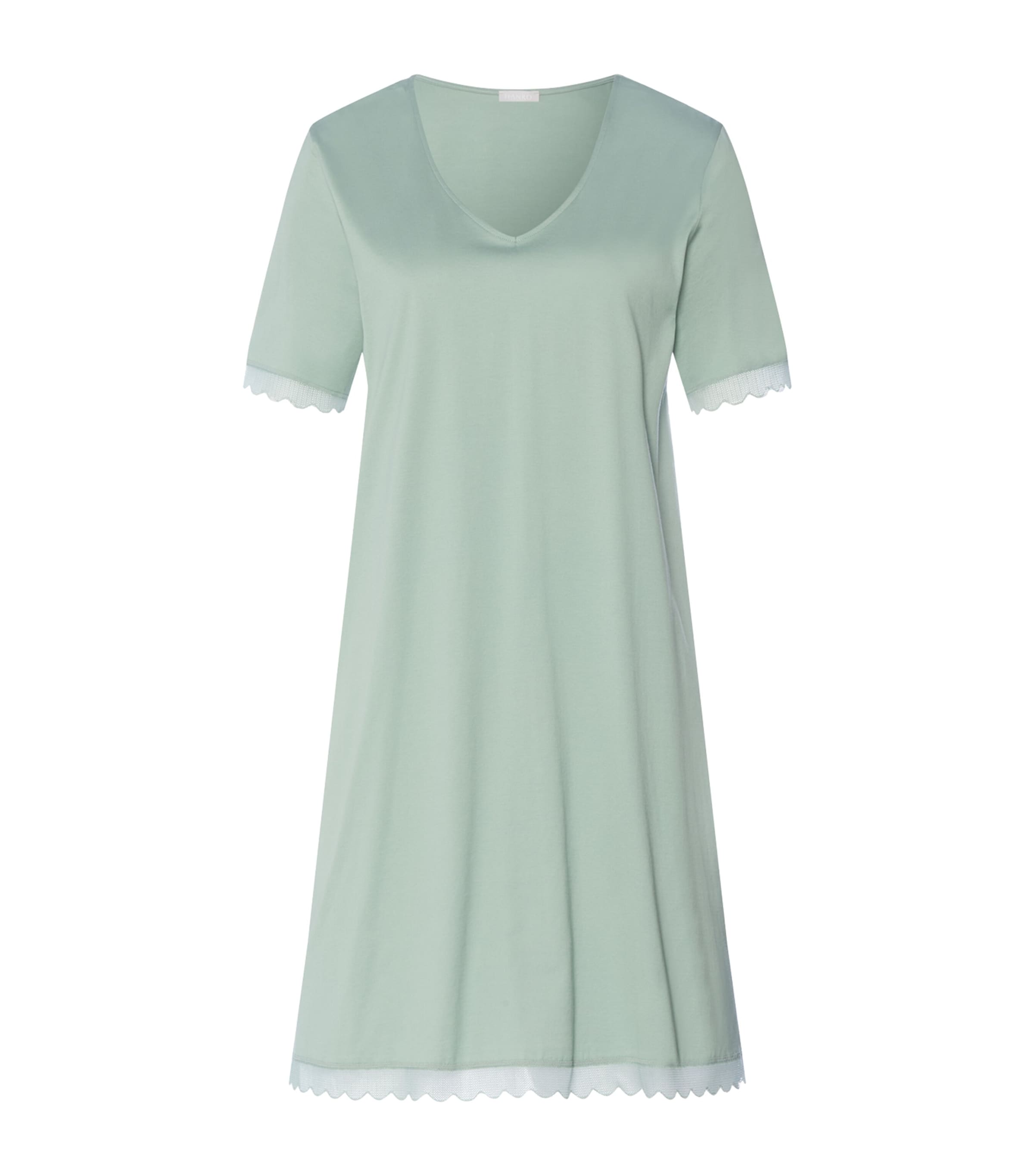 Hanro Womens Cotton Short-Sleeve Inaya Nightdress Dark Seafoam Image 1