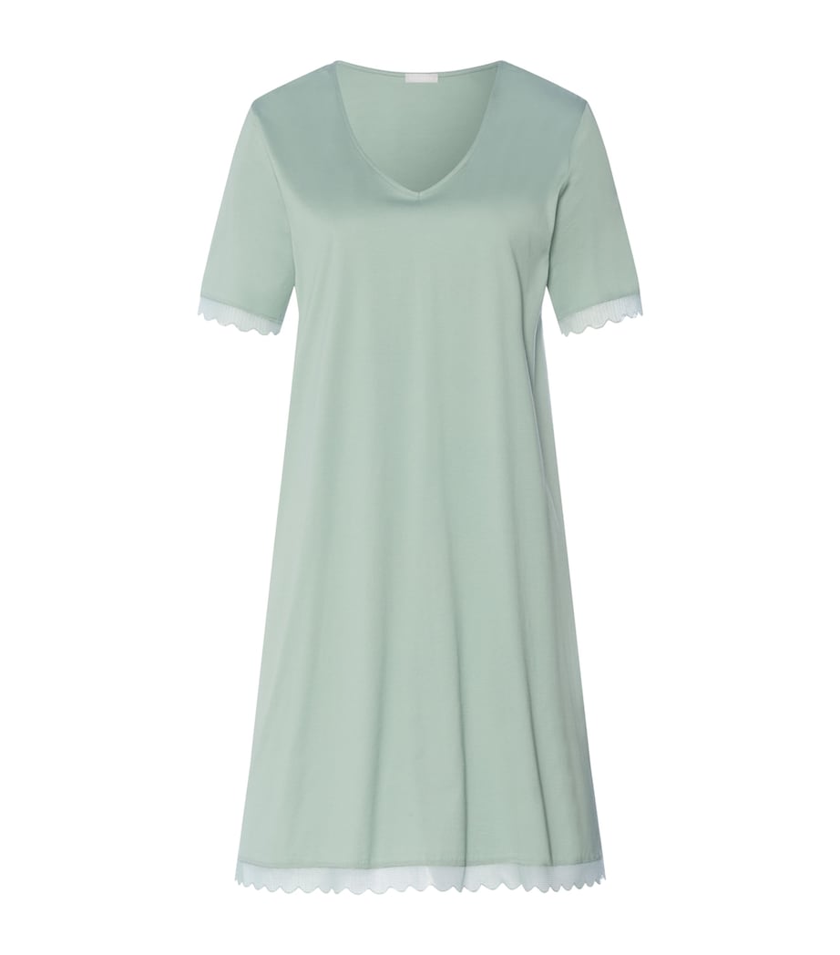 Hanro Womens Cotton Short-Sleeve Inaya Nightdress Dark Seafoam Image 1