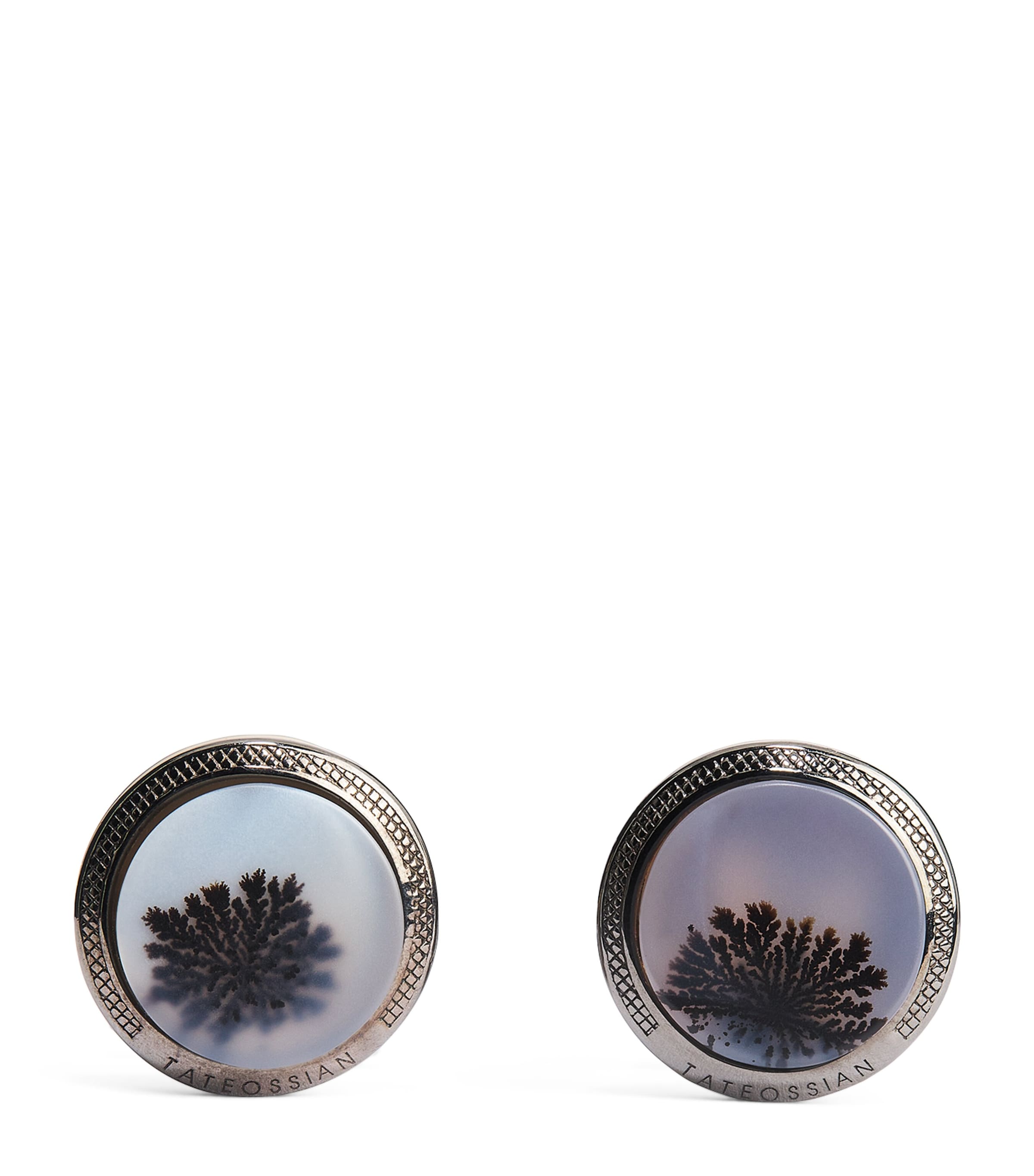 Tateossian Sterling Silver Dendritic Agate Cufflinks In Brown