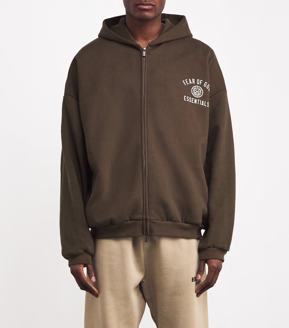 FEAR OF GOD ESSENTIALS Mens University Crest Zip-Up Hoodie Brown Image 3