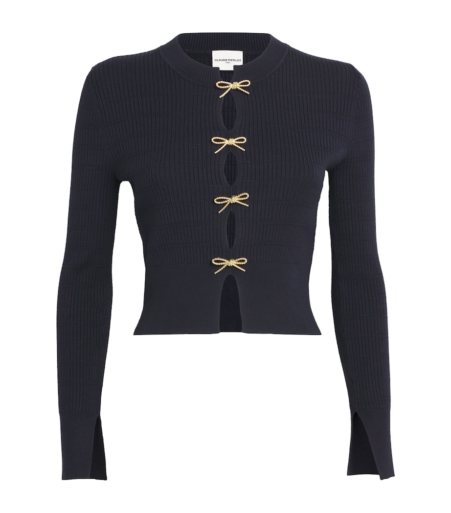 Bow-Embellished Cut-Out Sweater NAVY Image 1