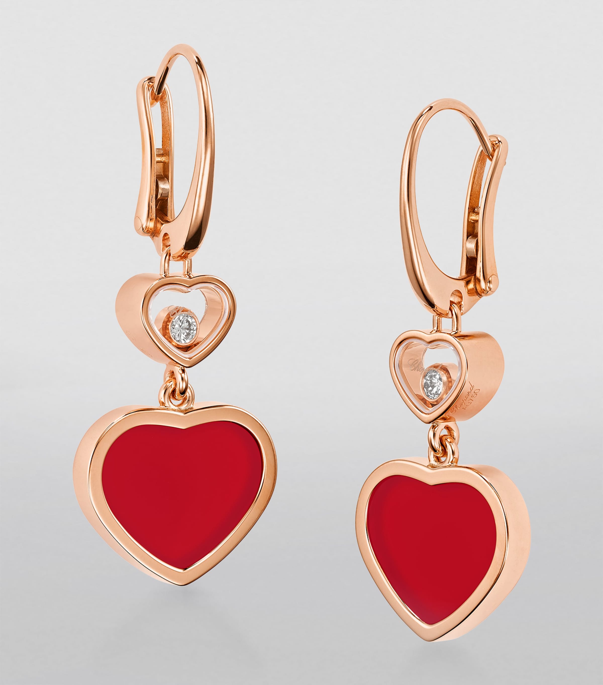 Rose Gold, Carnelian and Diamond Happy Hearts Earrings 18K ROSE GOLD Image 5