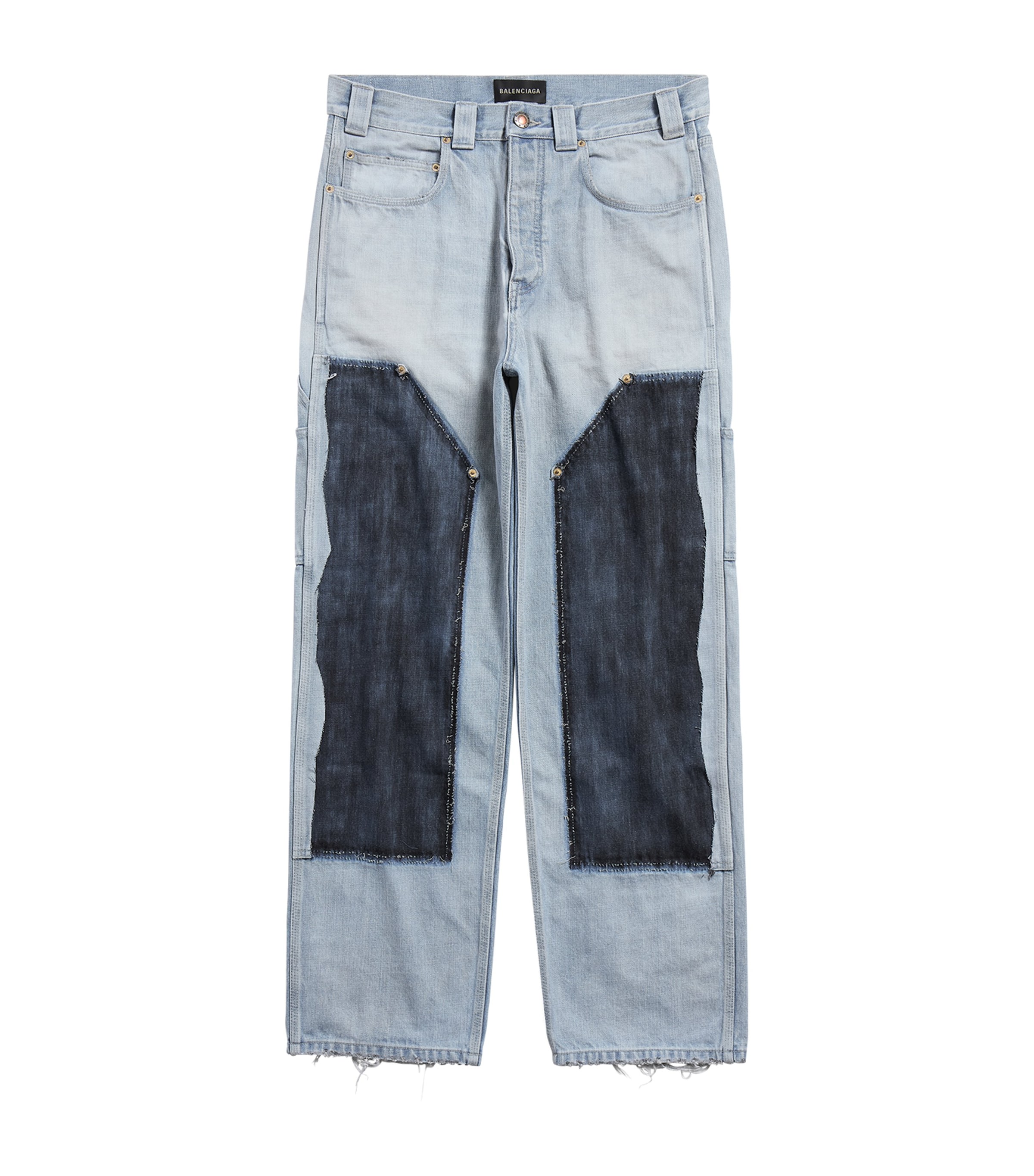 Balenciaga Ripped-off Wide-leg Jeans In Navy