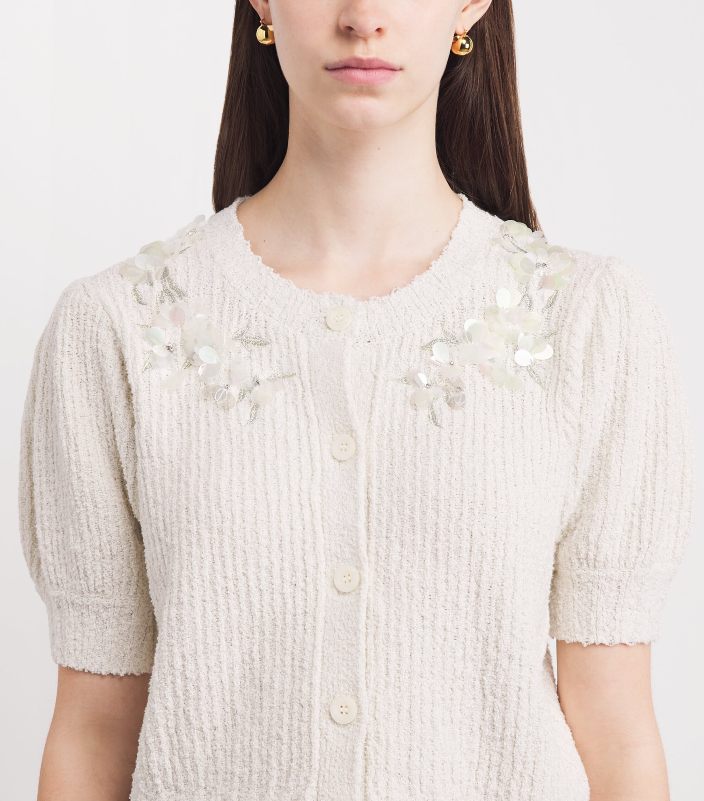 Cinq A Sept Womens Embellished Cotton-Blend Millicent Cardigan Ivory Image 3
