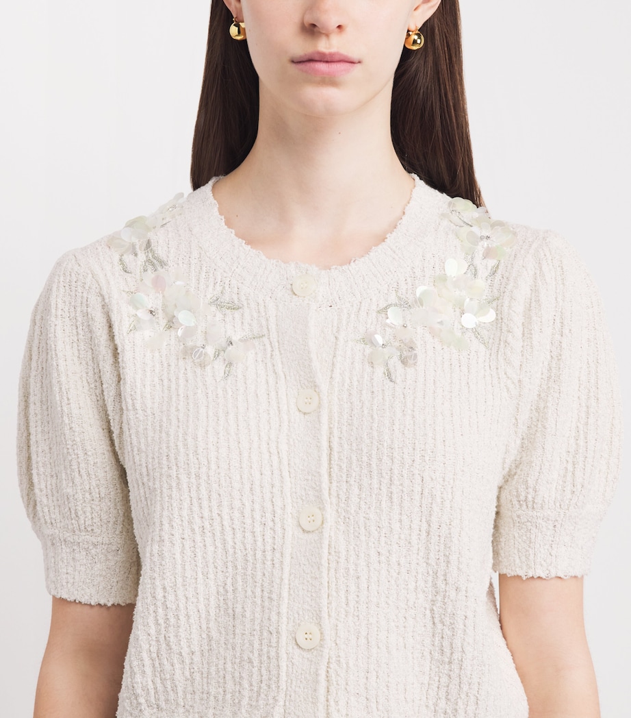 Cinq A Sept Womens Embellished Cotton-Blend Millicent Cardigan Ivory Image 3