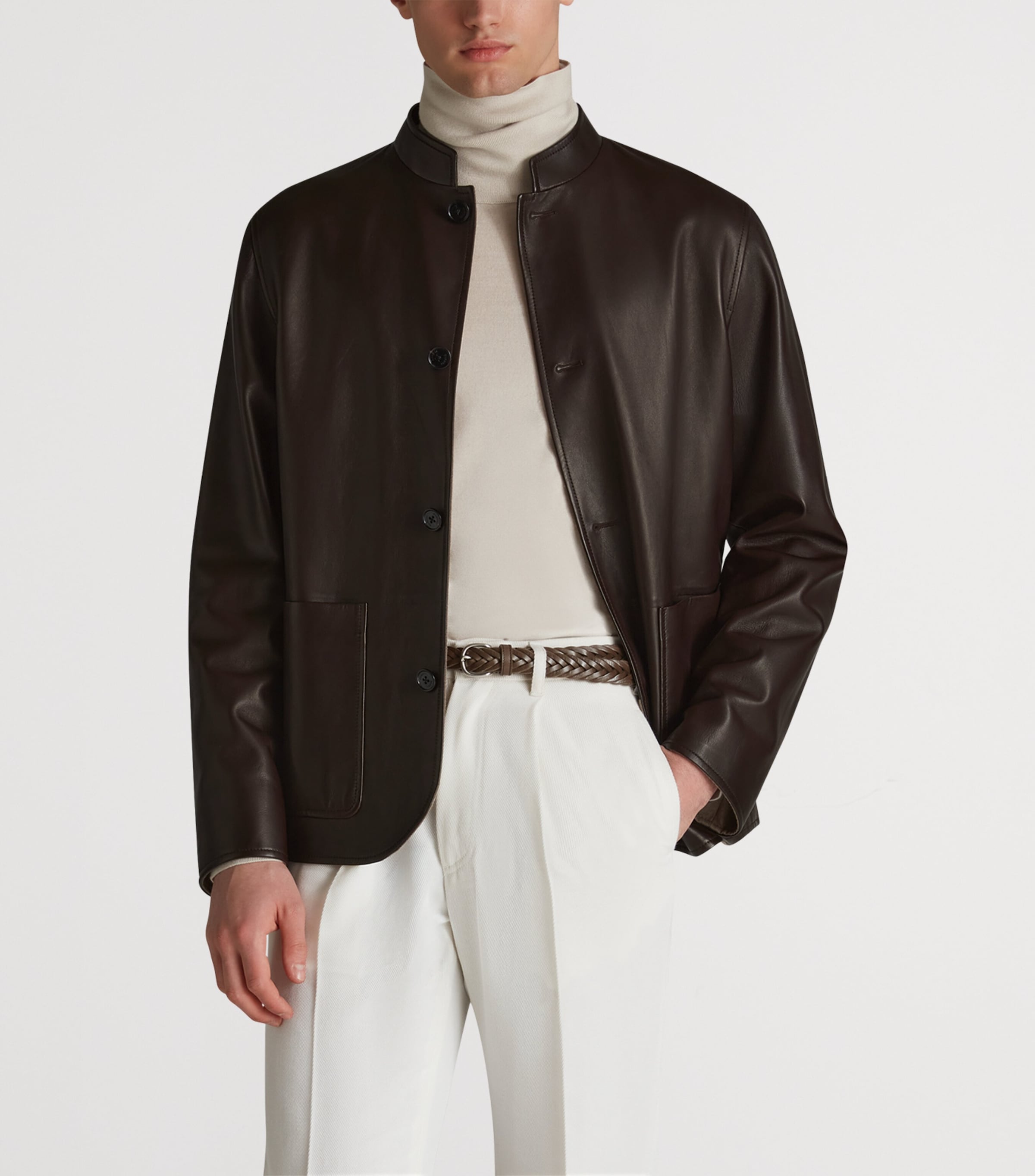 Leather Driving Jacket 287CHOCOLATE BROWN Image 3