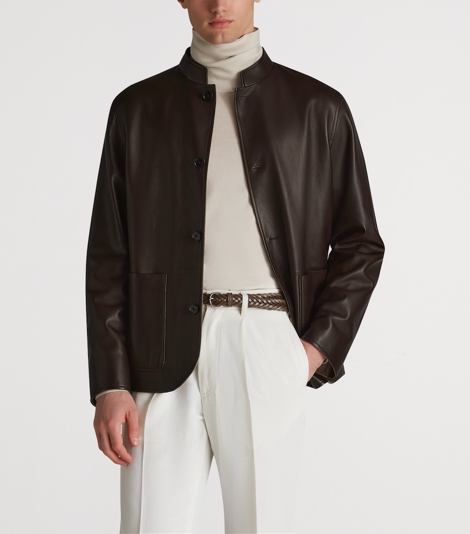 Leather Driving Jacket 287CHOCOLATE BROWN Image 3