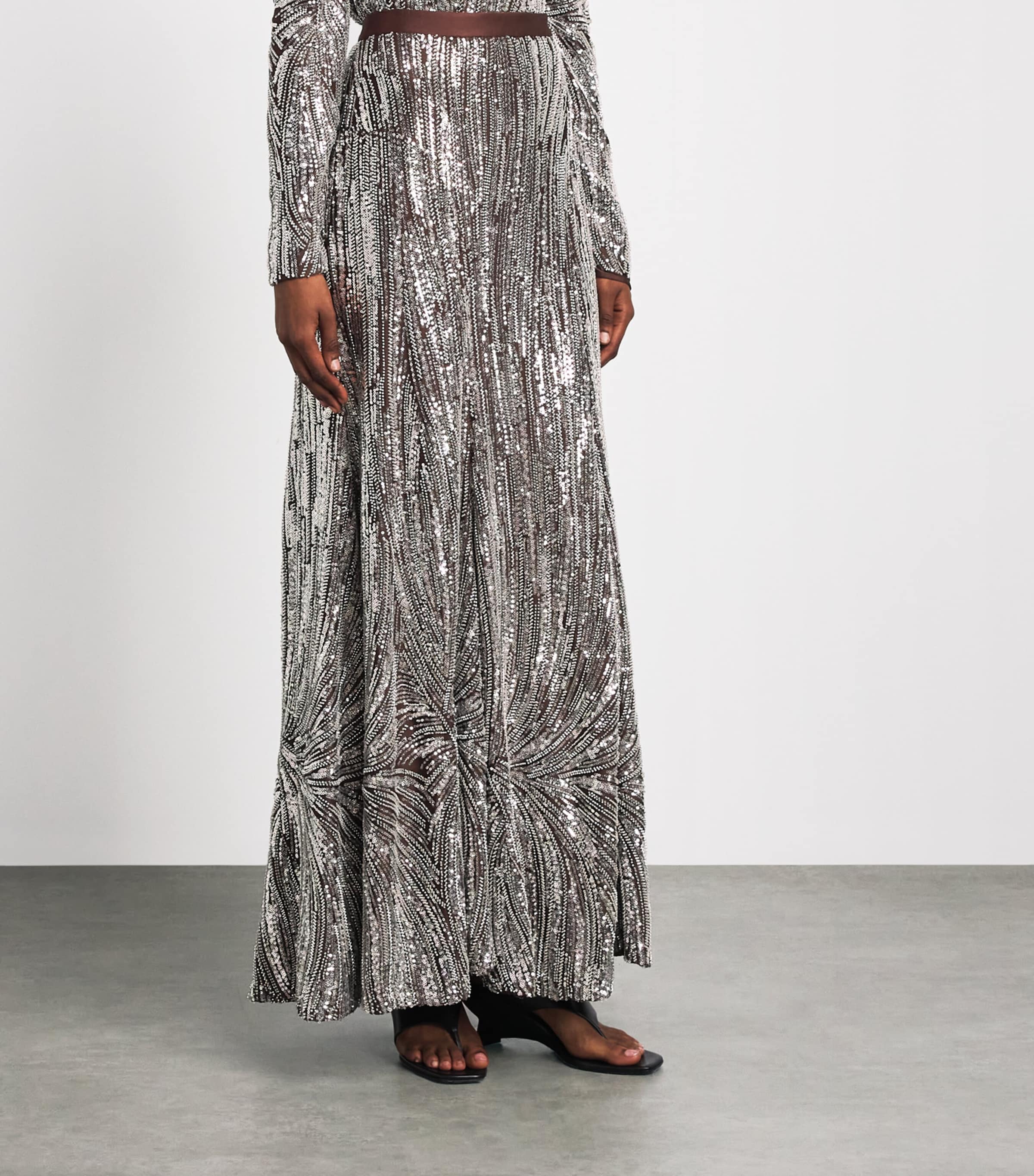 Rabanne Womens Sequin-Embellished Maxi Skirt Silver/brown Image 4