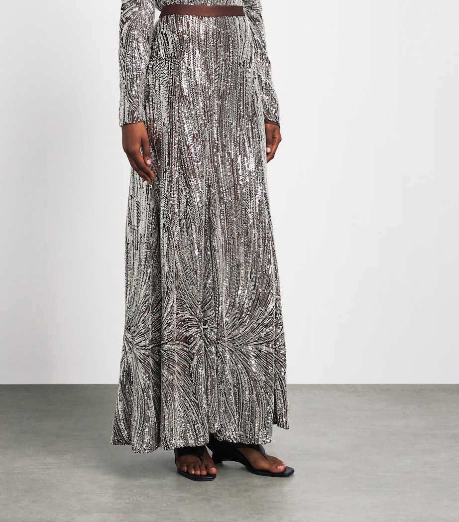 Rabanne Womens Sequin-Embellished Maxi Skirt Silver/brown Image 4