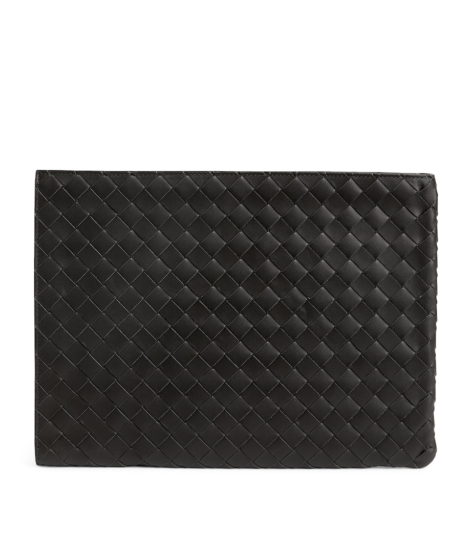 Bottega Veneta Leather Intrecciato Half-Zip Pouch Dark Green Silver Image 3