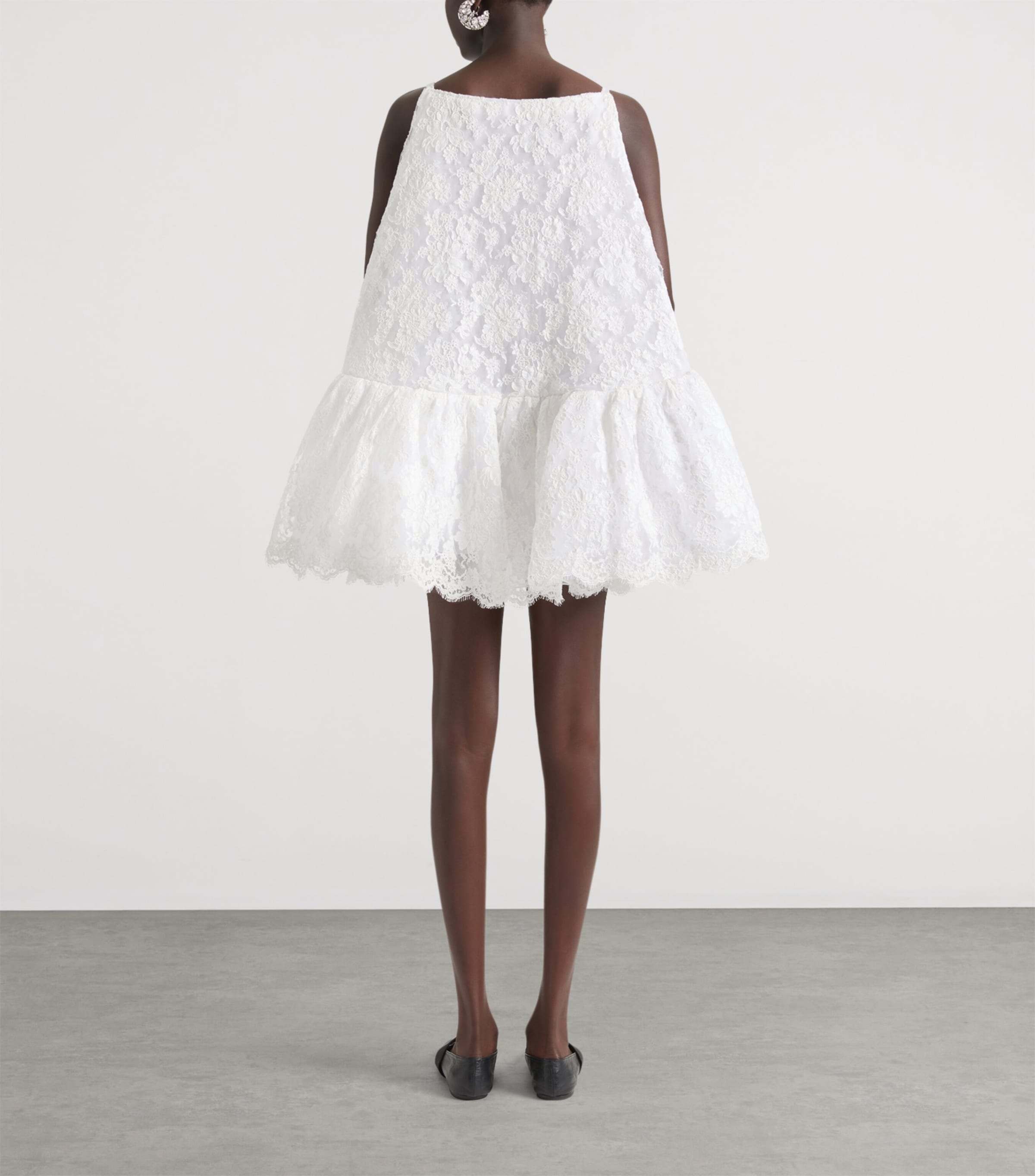 Lace Ruffle Round Mini Dress OFF WHITE Image 3